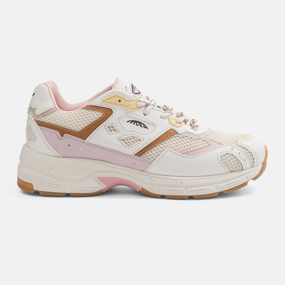 Sneaker MoEa Rush Pink Yellow Pineapple, tige en PineappleSkin blanc et empiècements rose pastel