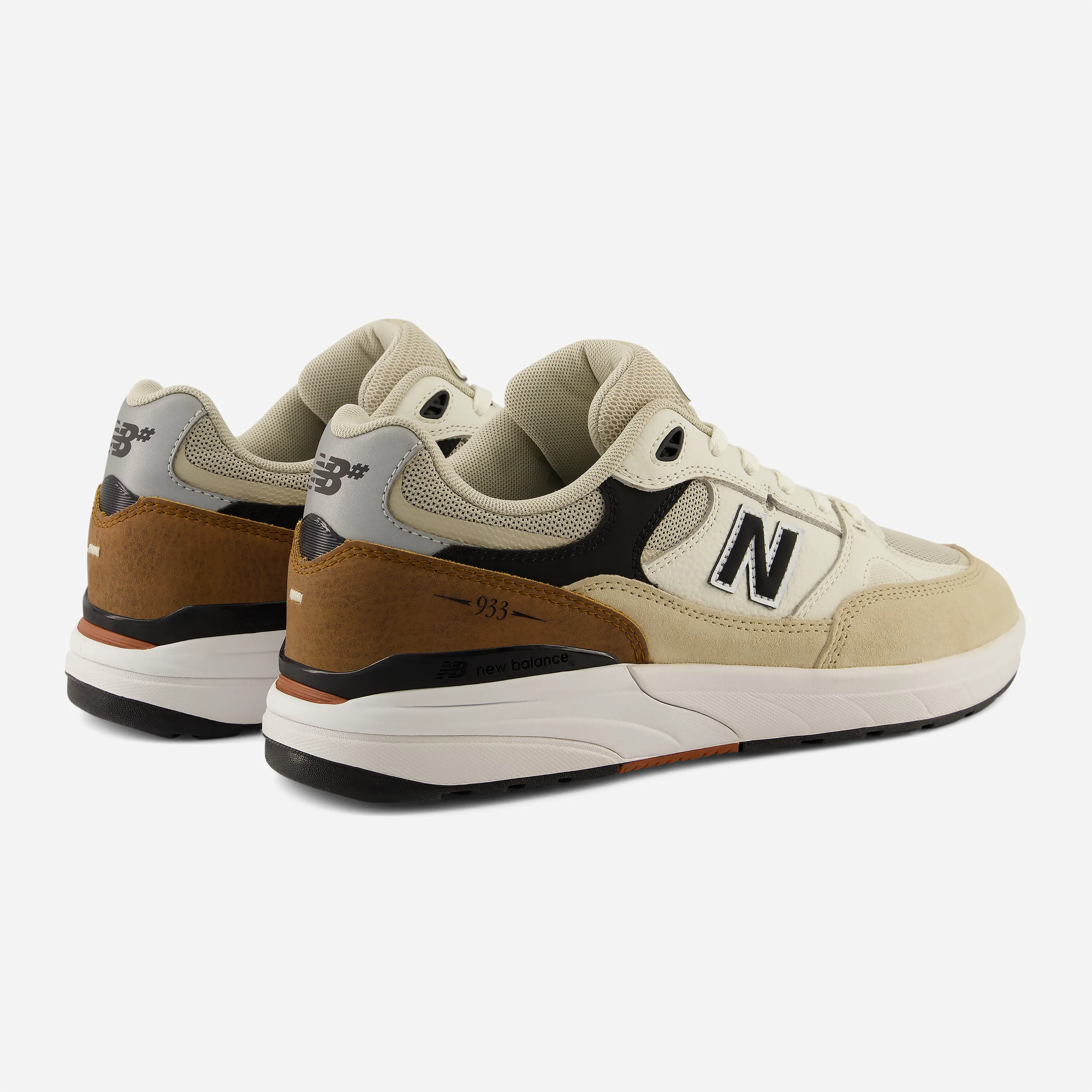 New Balance Numeric 933 Andrew Reynolds beige and brown suede skate sneakers.
