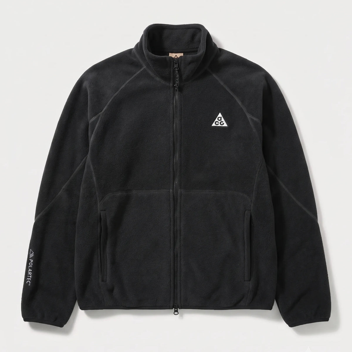 Veste polaire noire Nike ACG Wolf Tree Full-Zip vue de face avec logos brodés.