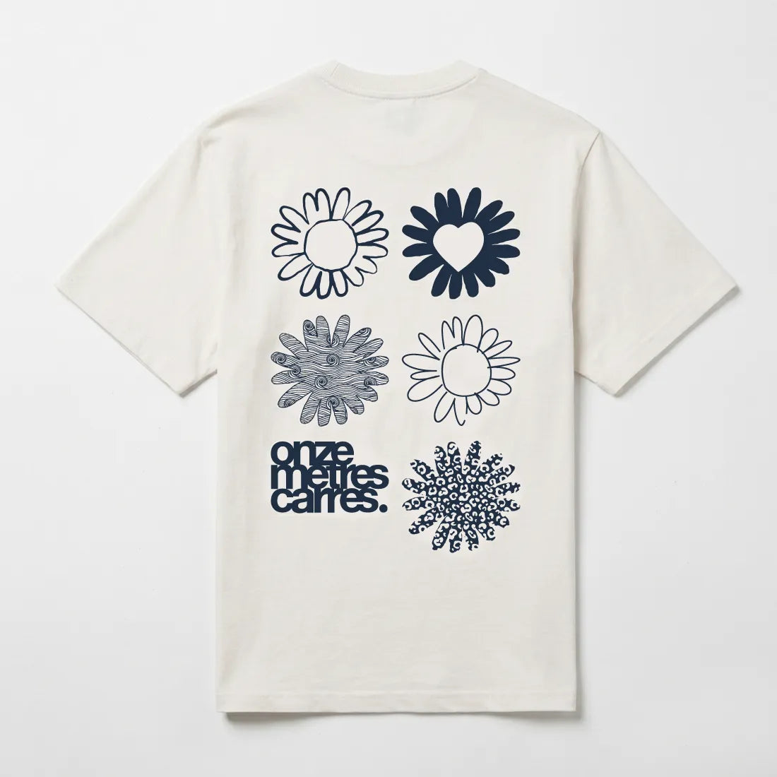 Back view of the off white oversized Onze Mètres Carrés Archive t-shirt with block typography screenprint.