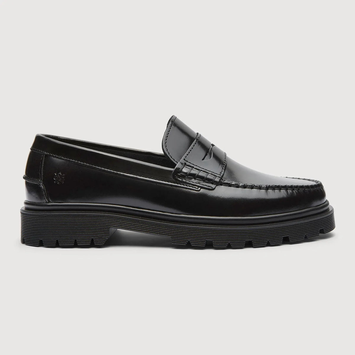 Mocassin Original Playboy Austin Black Polido, cuir polido noir brillant et couture moccasin