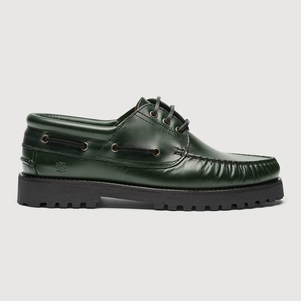 Original Playboy Claude Racing Green boat shoe, green pull-up leather with traditional lacing