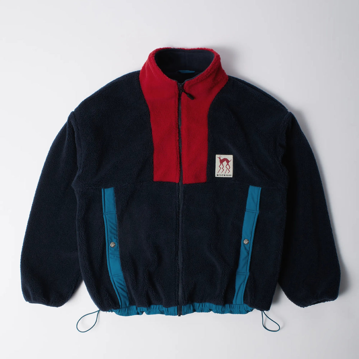 Veste polaire Parra Indoorsman bleu marine avec plastron rouge et nylon bleu canard, vue de face