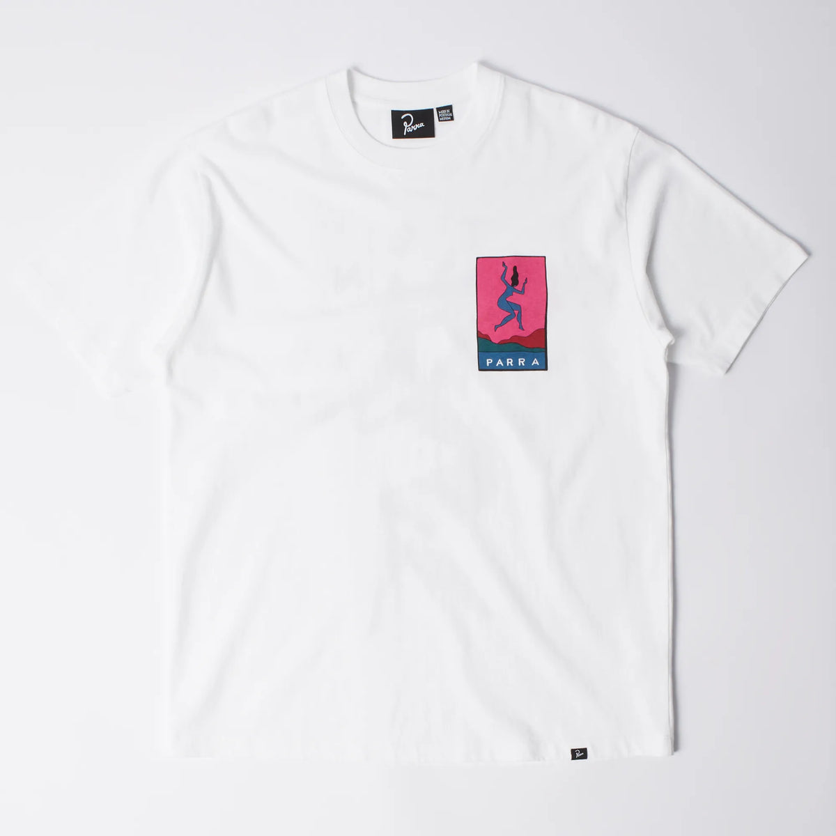 T-shirt blanc coton lourd By Parra Not Listening vue de face avec petit imprimé poitrine.