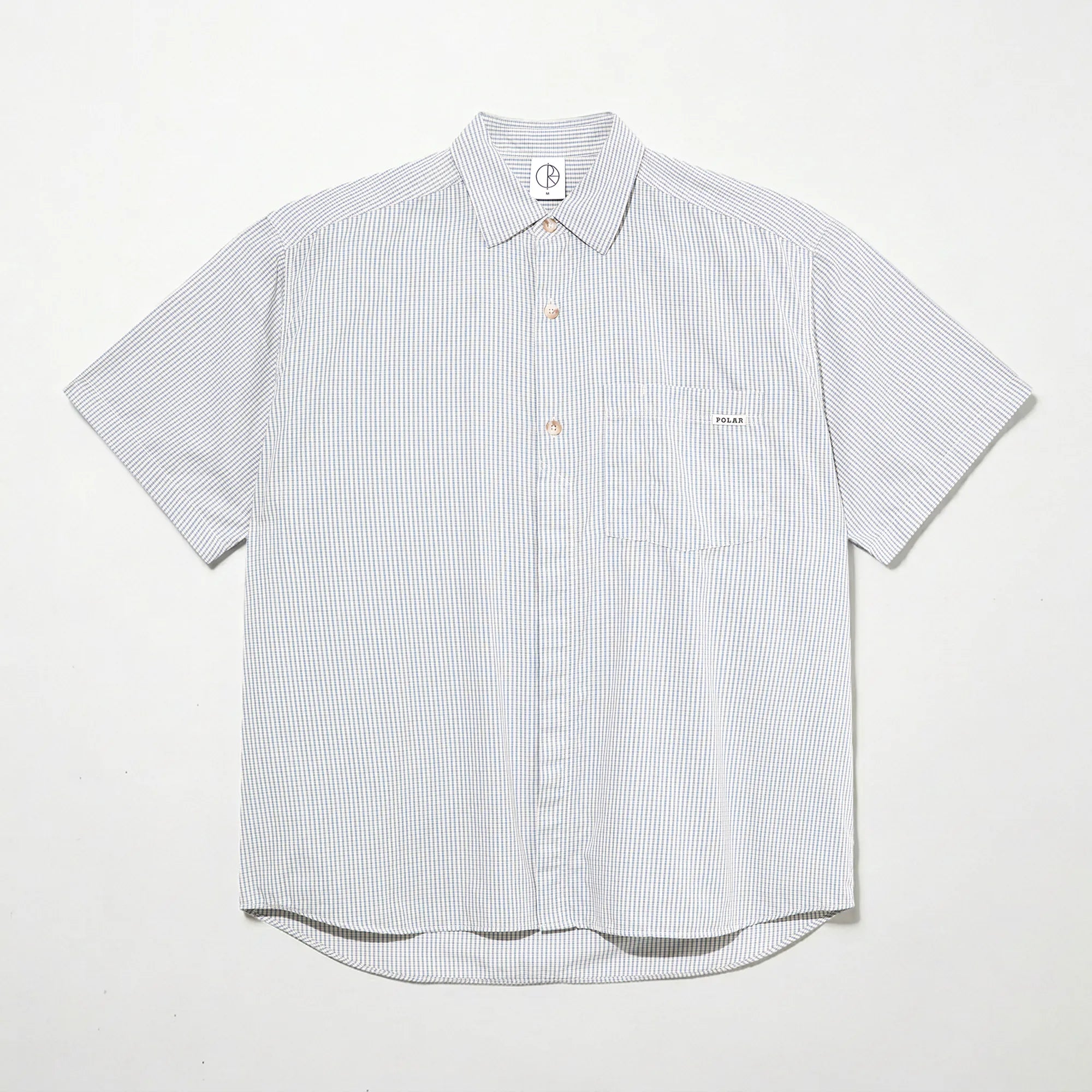 Chemise manches courtes streetwear Polar Skate Co Mitchell bleue à carreaux en popeline.
