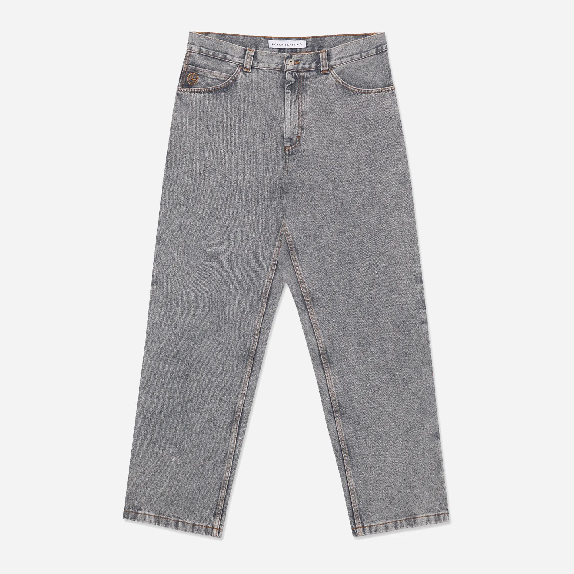 Front view of the loose fit Polar Skate Co 91 jeans in washed graphite heavyweight denim.