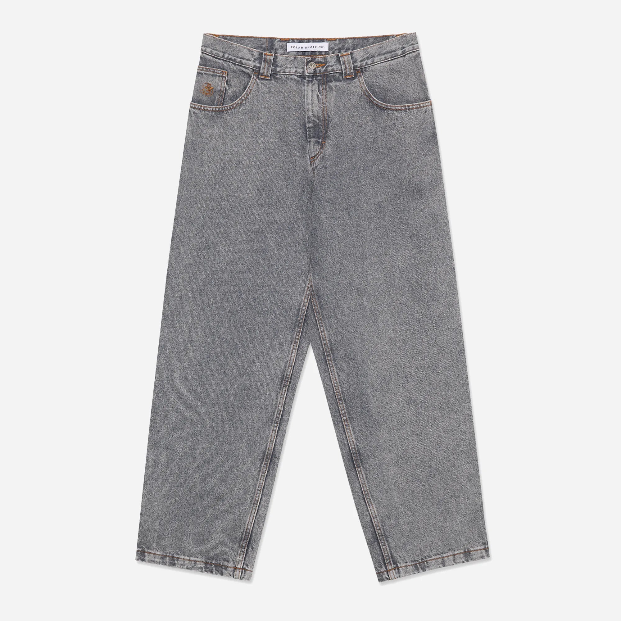 Front view of the premium oversized Polar Skate Co 93 jeans in washed graphite heavyweight denim.