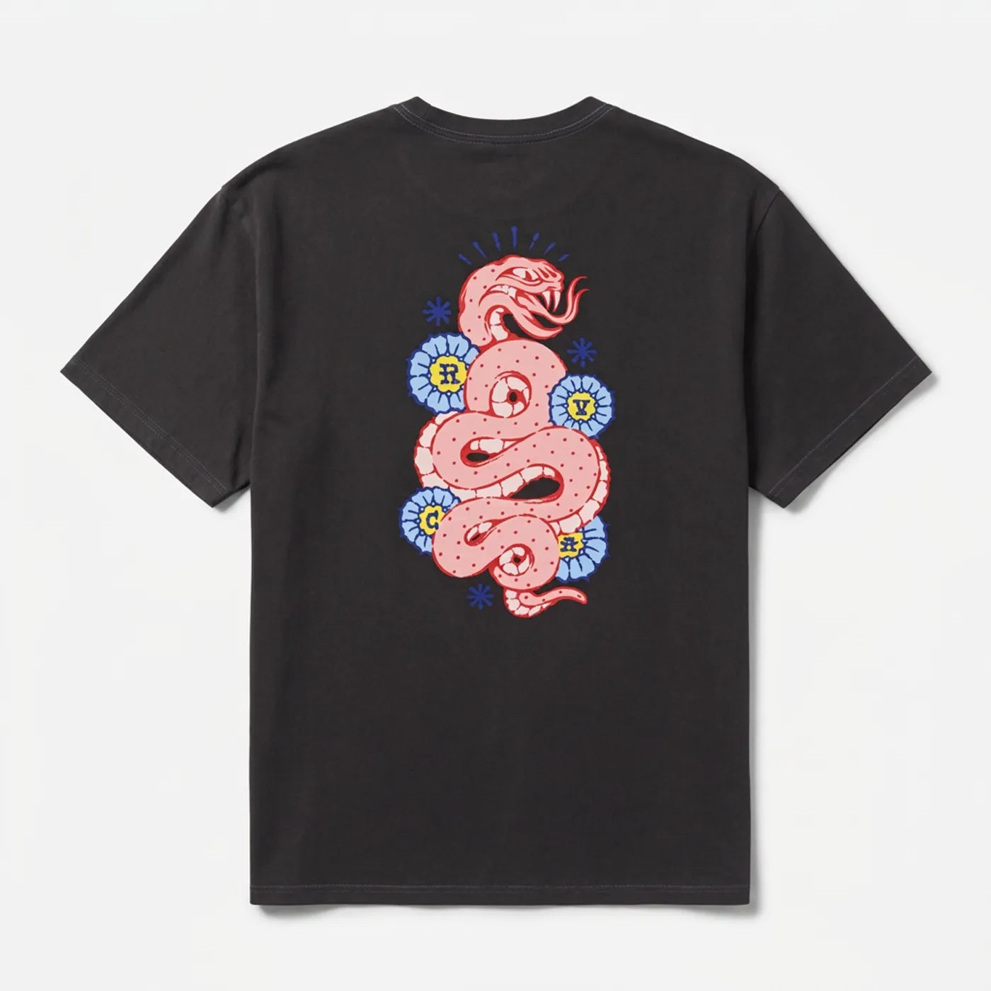 Vue arrière du t-shirt RVCA Dalas Snake homme avec imprimé serpent au dos.