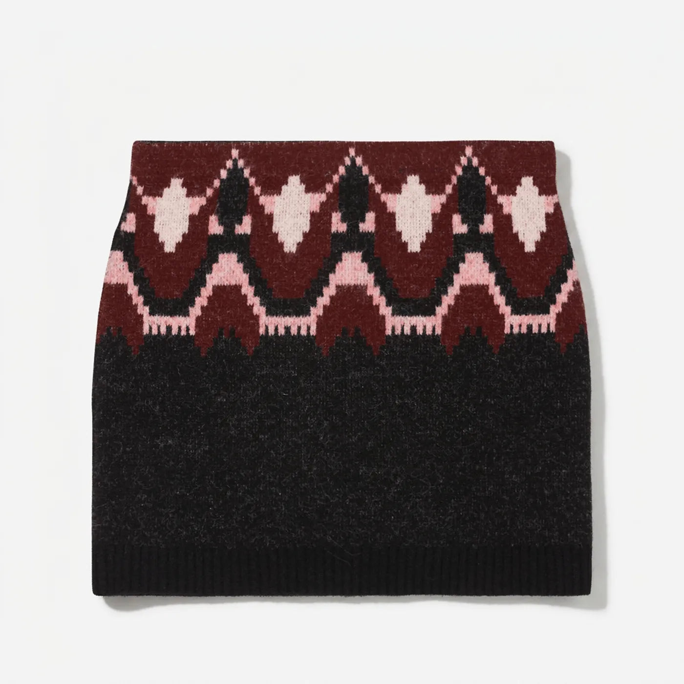 Jupe courte en maille noir et bordeaux RVCA Fairisle Skirt femme vue de face