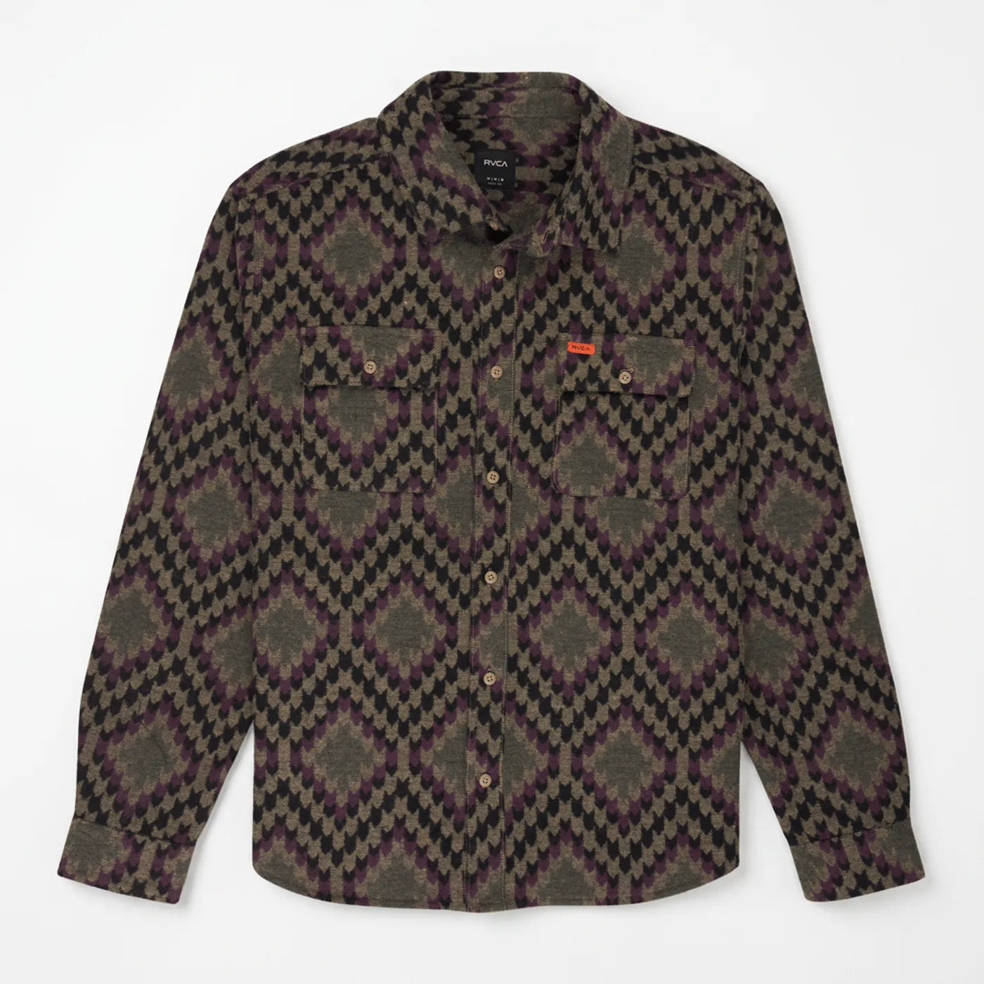 Chemise surchemise marron RVCA Blanket LS Wood homme vue de face.