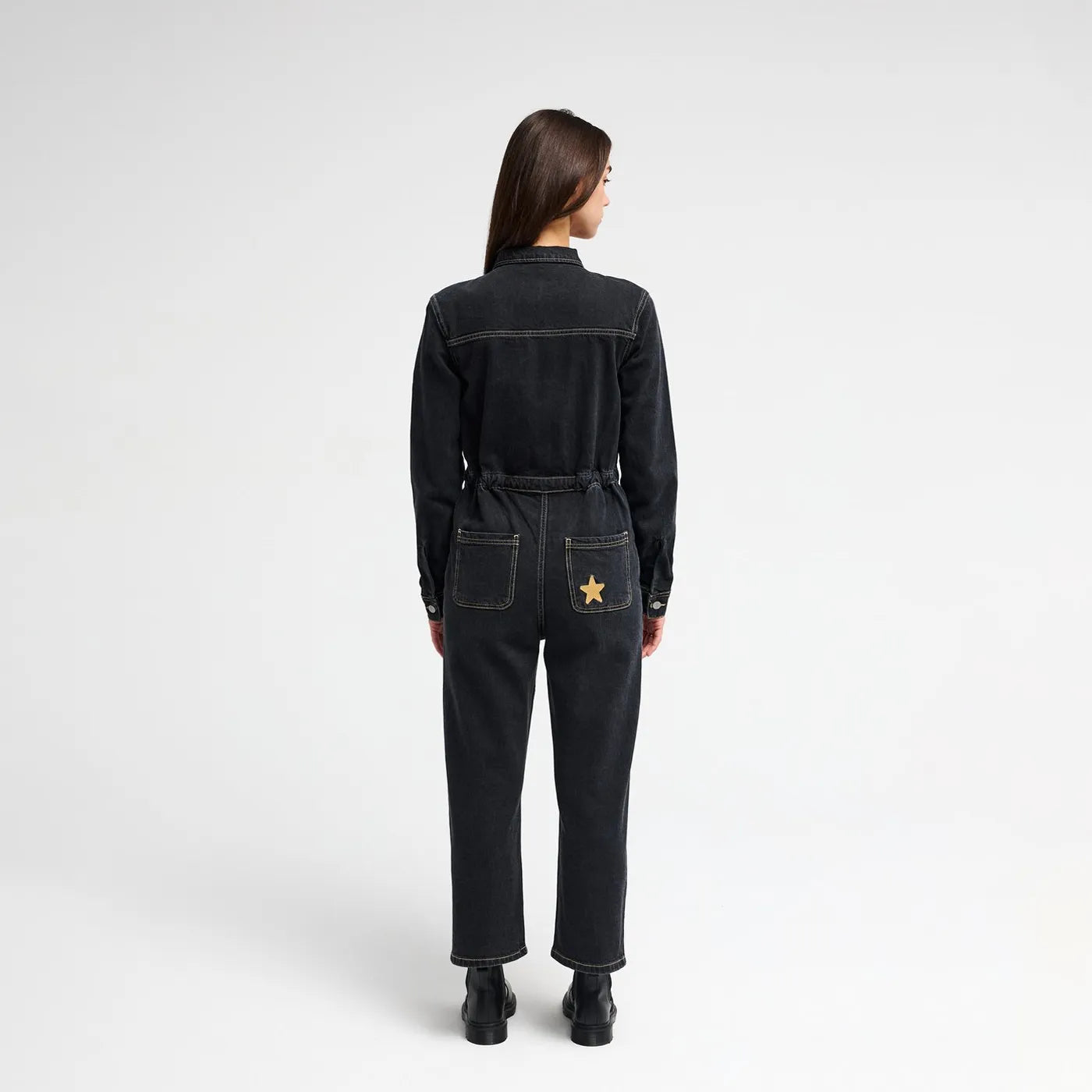 RVCA Worker Denim Jumpsuit Washed Black