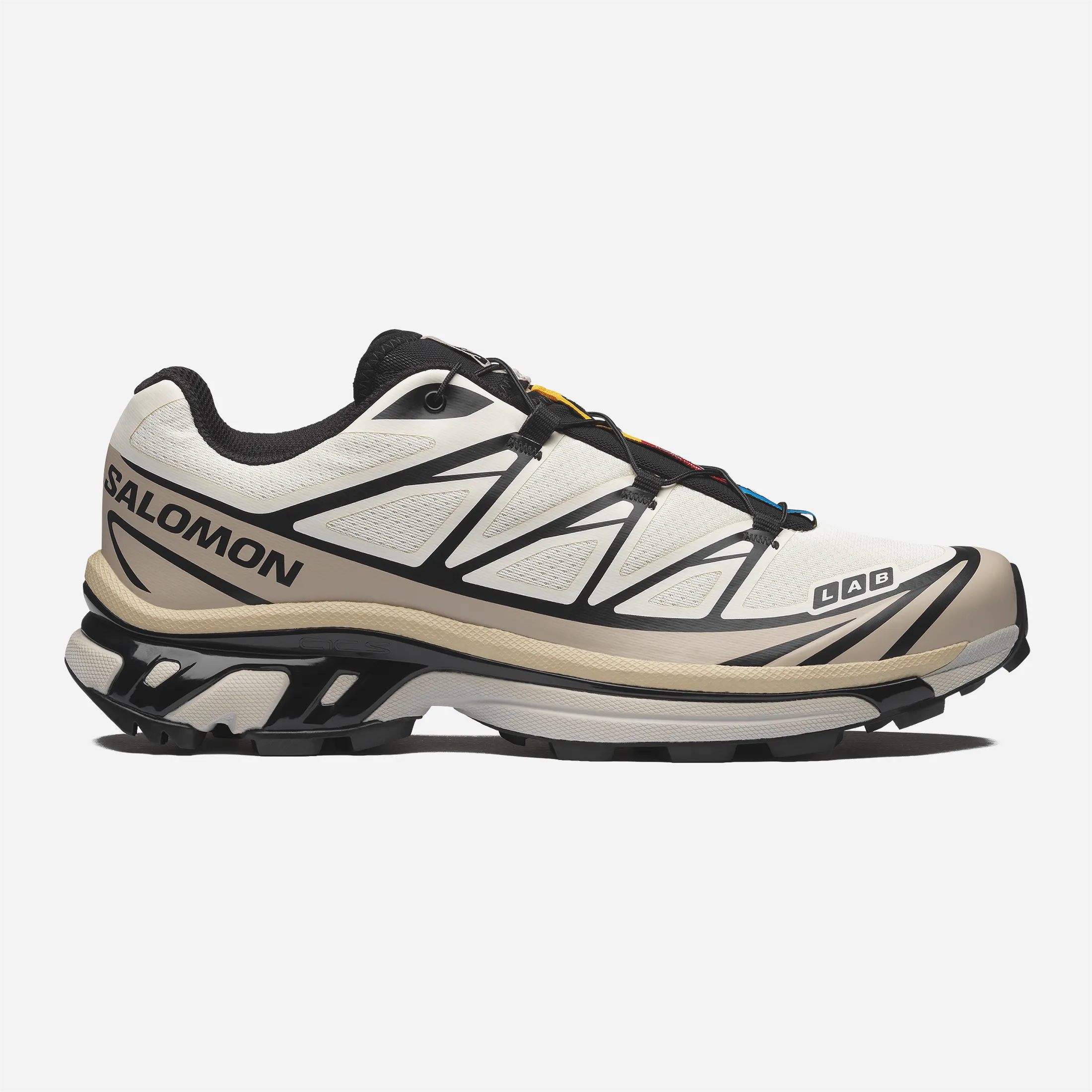Side profile of the premium Salomon XT 6 Vanilla Ice sneakers showing the SensiFIT cage and lugged outsole.