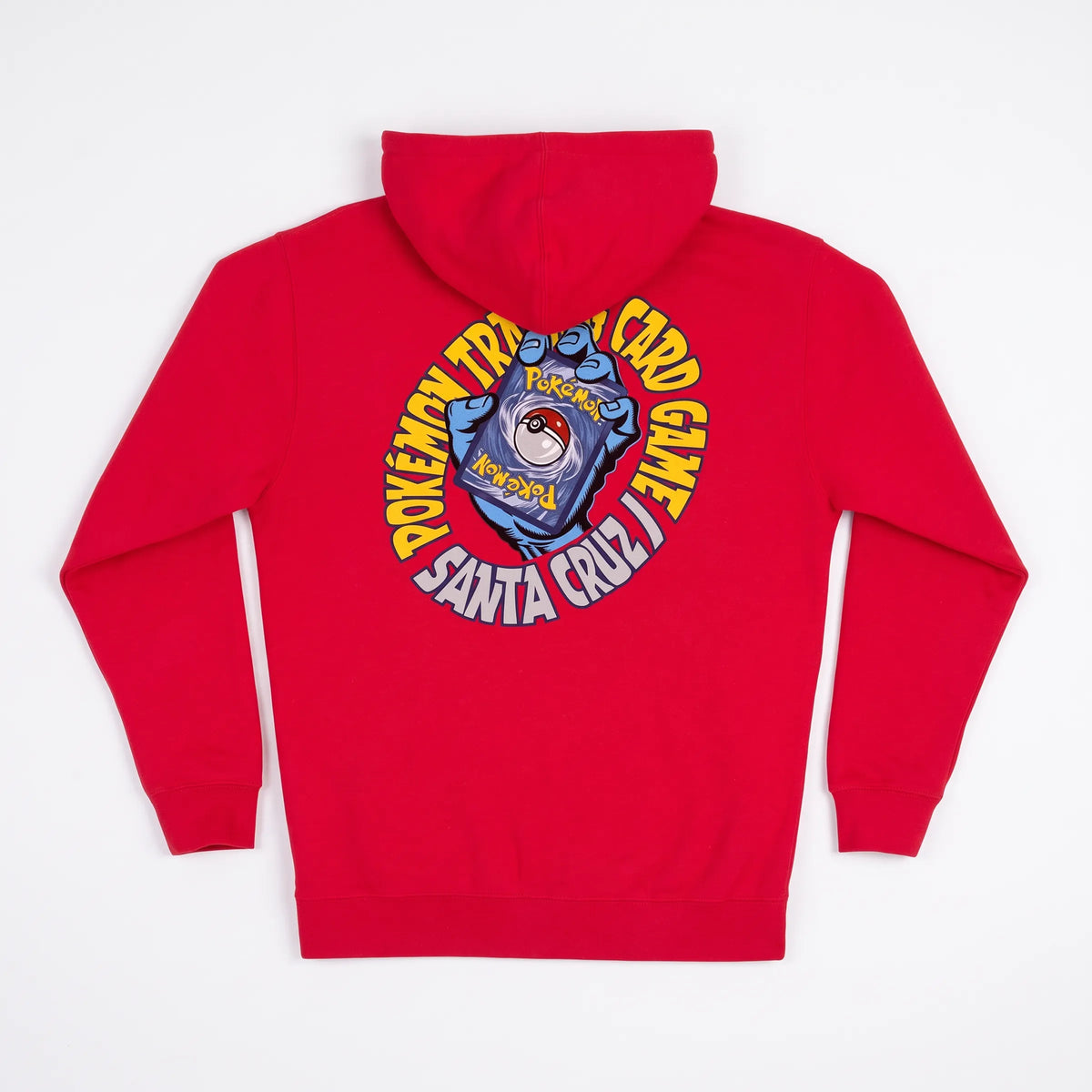 Sweat zippé Santa Cruz x Pokémon TCG Hand Red vue de dos avec grand graphisme Screaming Hand et carte Pokémon