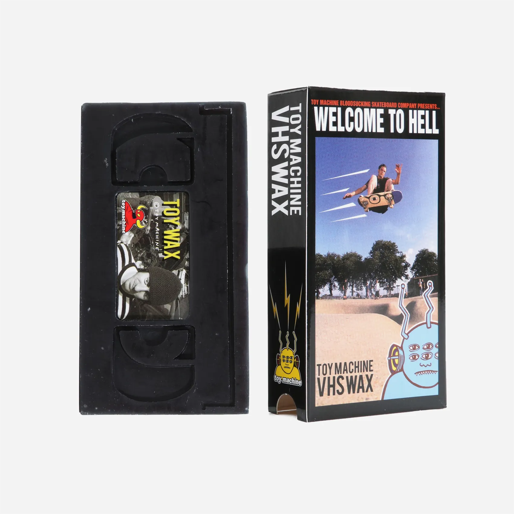 Toy Machine Welcome to Hell skate wax shaped like a black VHS cassette