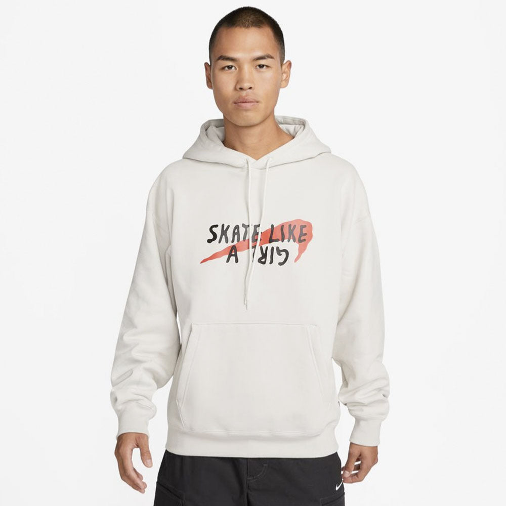 NIKE - SKATE LIKE A GIRL HOODIE - LIGHT BONE BLACK LT CRIMSON