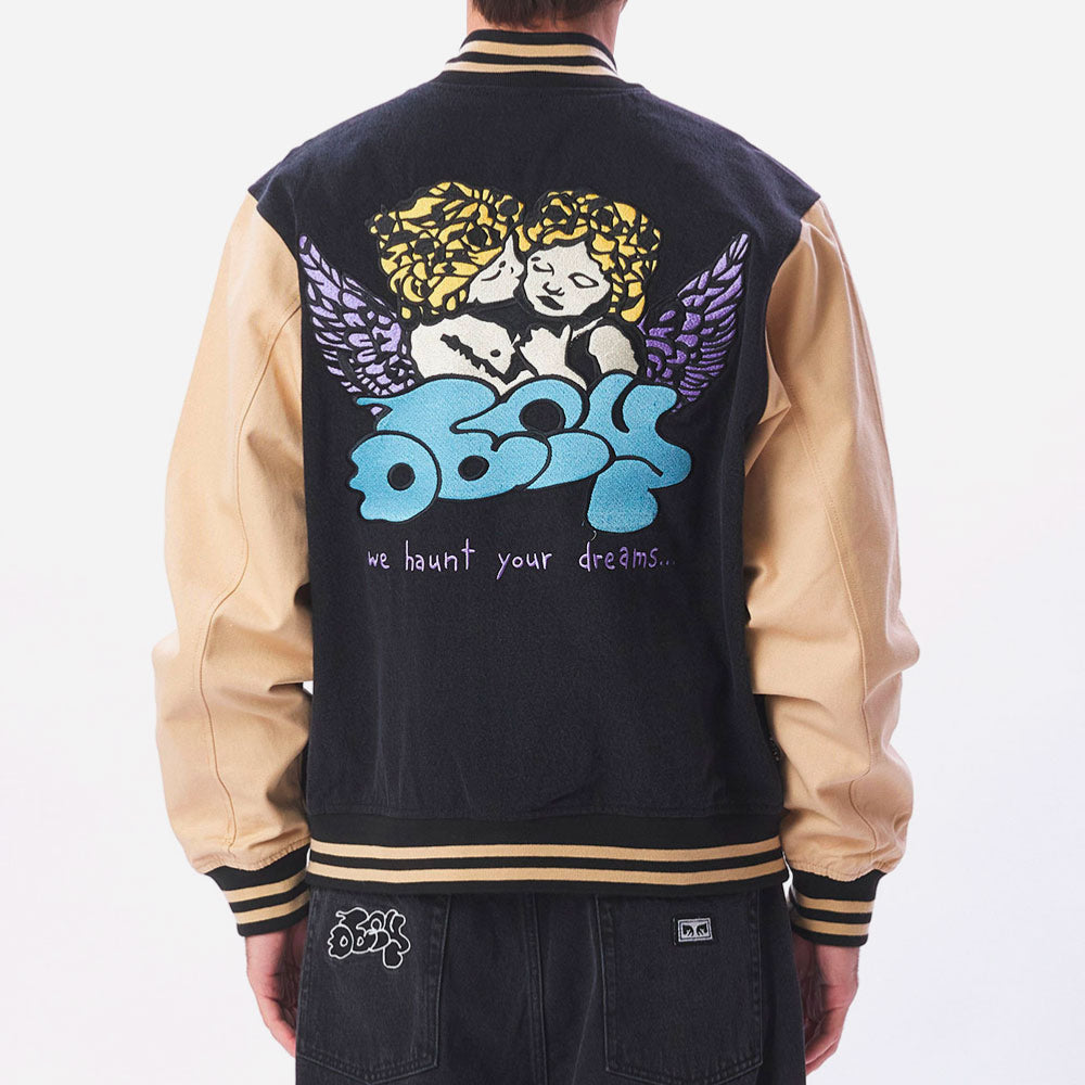 OBEY - CARE DENIM VARSITY JACKET - Dusty Black