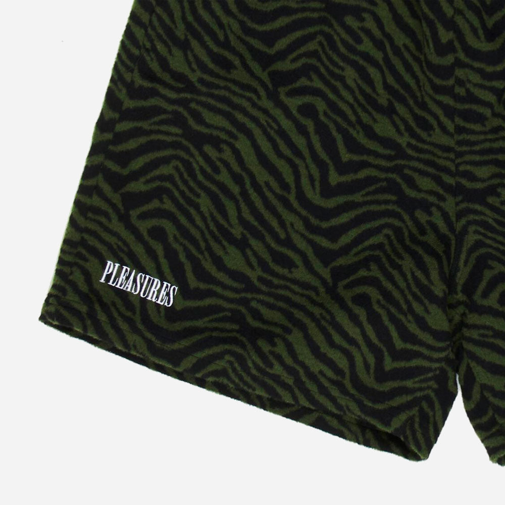 PLEASURES - Fuzzy Stripe Shorts - Green Breaker Breaker