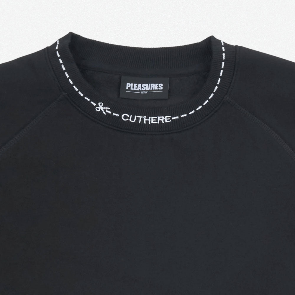 PLEASURES - CUT HERE RAGLAN CREWNECK - BLACK