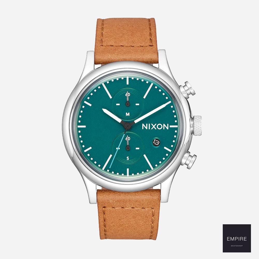 NIXON STATION CHRONO LEATHER - Dark Green Saddle