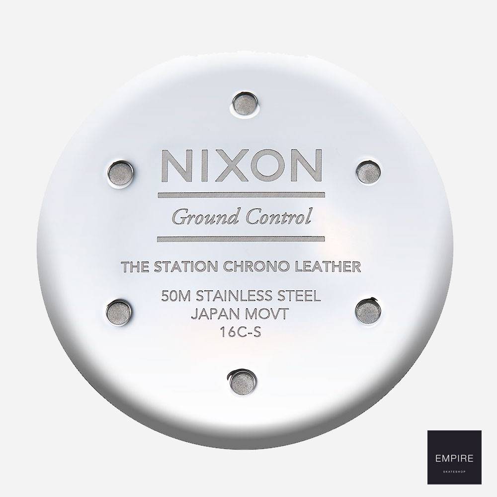 NIXON STATION CHRONO LEATHER - Dark Green Saddle