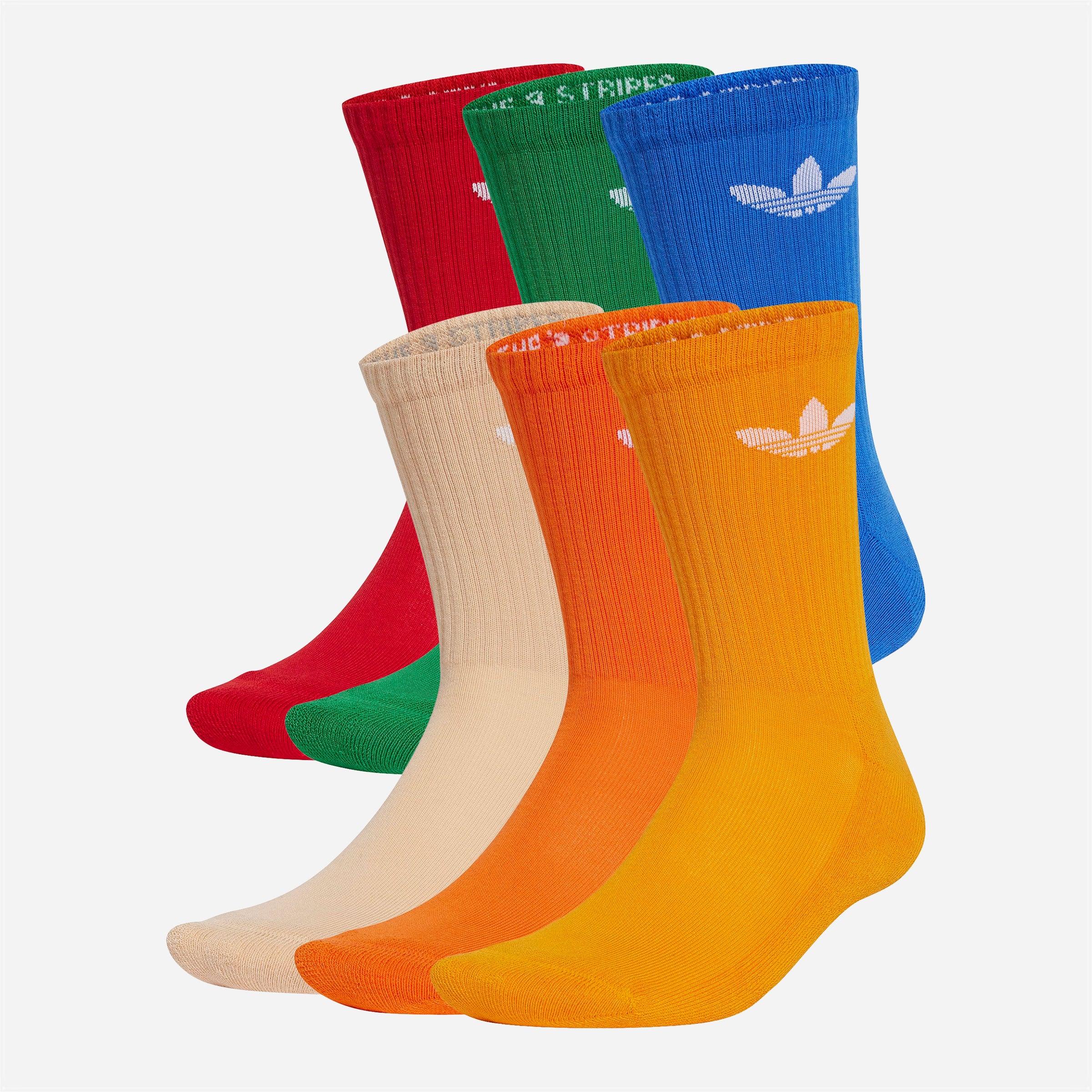 Adidas - Trefoil Crew Sock 6 Pack - Halo Blush / Blue / Green