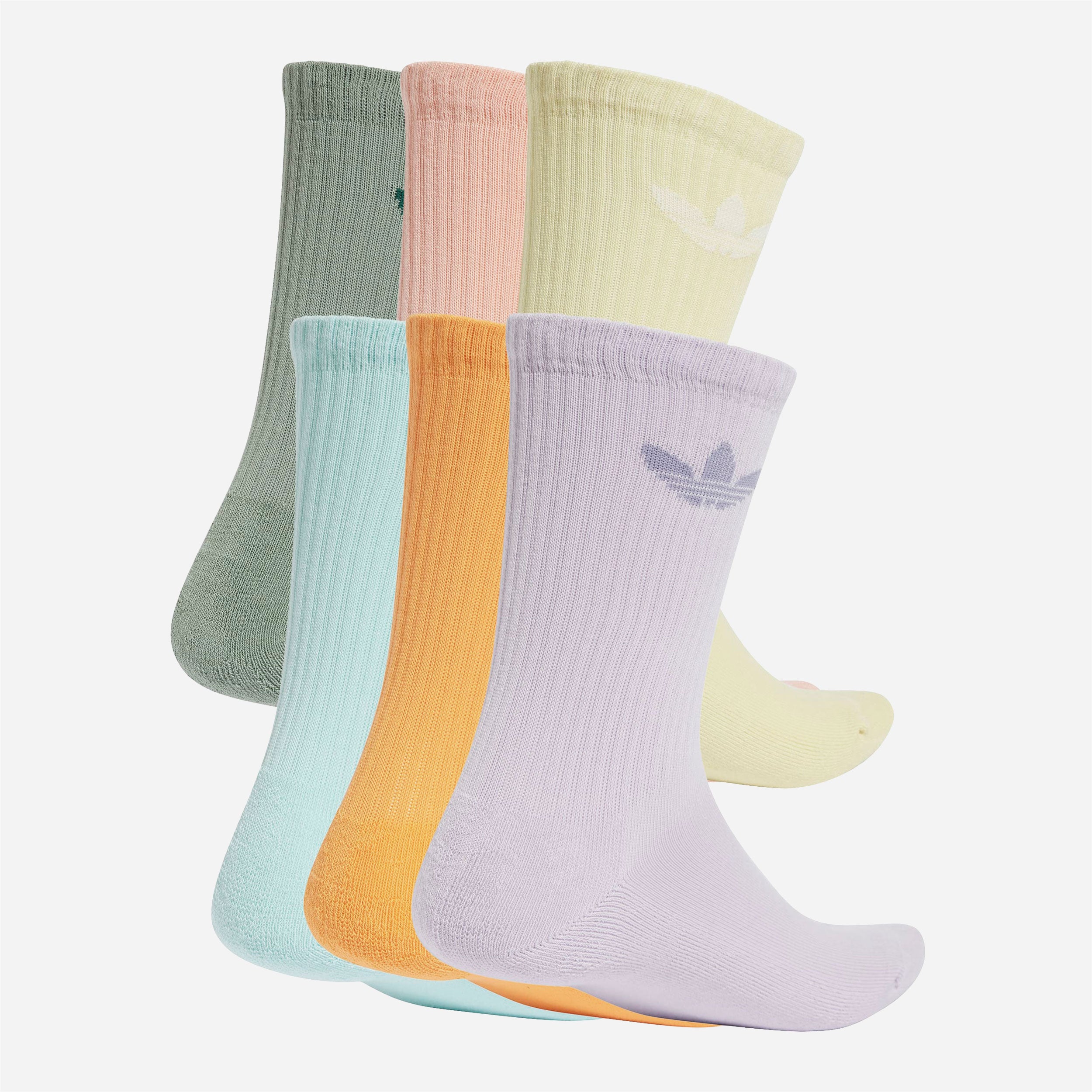Adidas - Trefoil Crew Sock Cushion 6 Pair Pack - Silver Green / Glow Pink / Powder Yellow