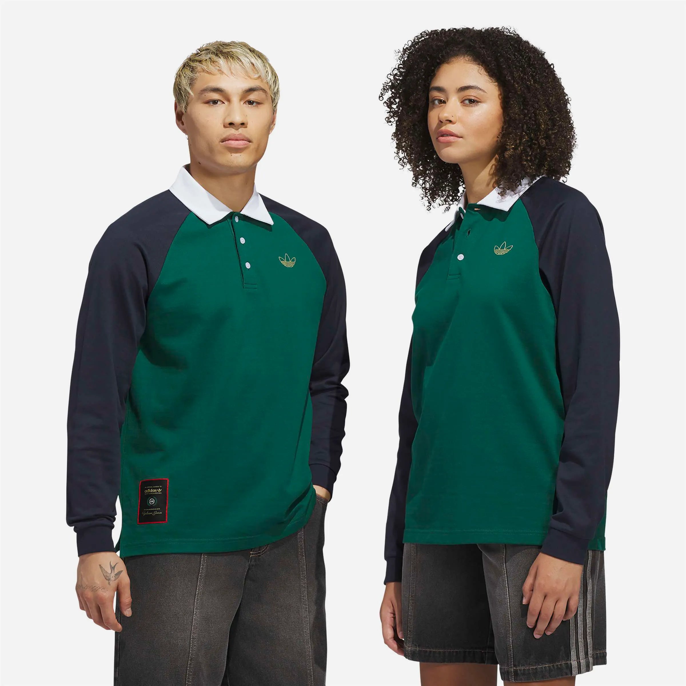Adidas Skateboarding - Tyshawn Rugby Polo - Collegiate green / Legend Ink