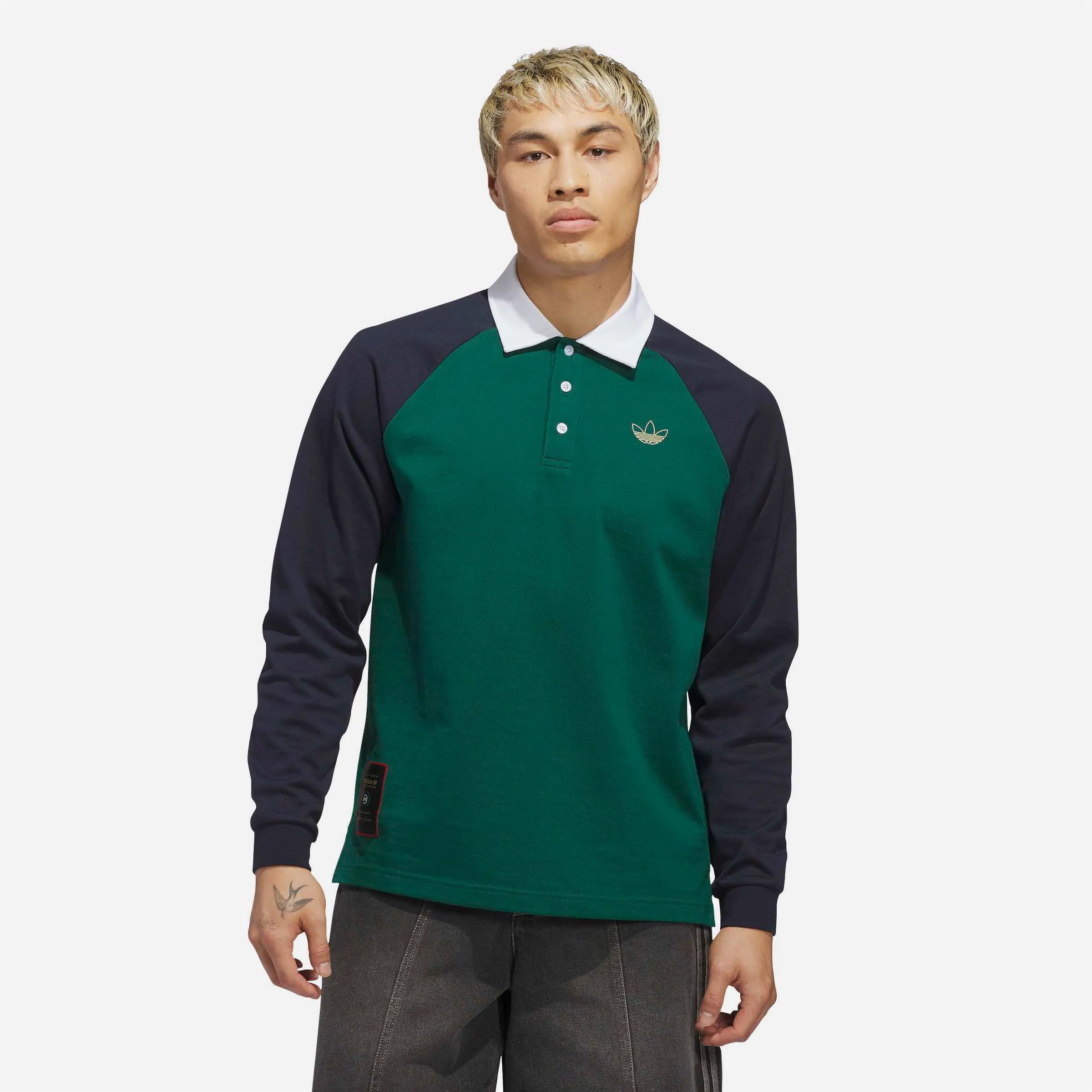 Adidas Skateboarding - Tyshawn Rugby Polo - Collegiate green / Legend Ink