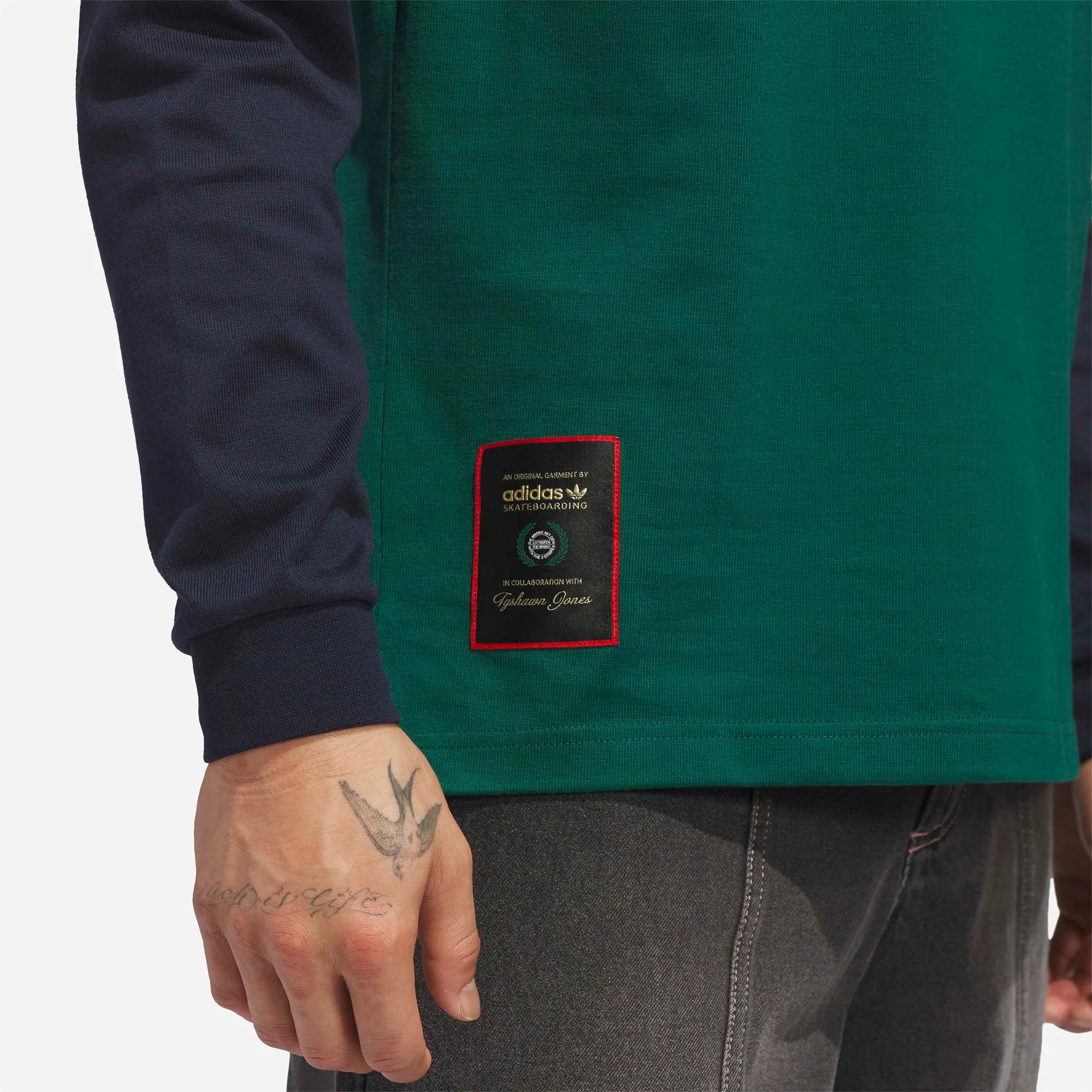 Adidas Skateboarding - Tyshawn Rugby Polo - Collegiate green / Legend Ink