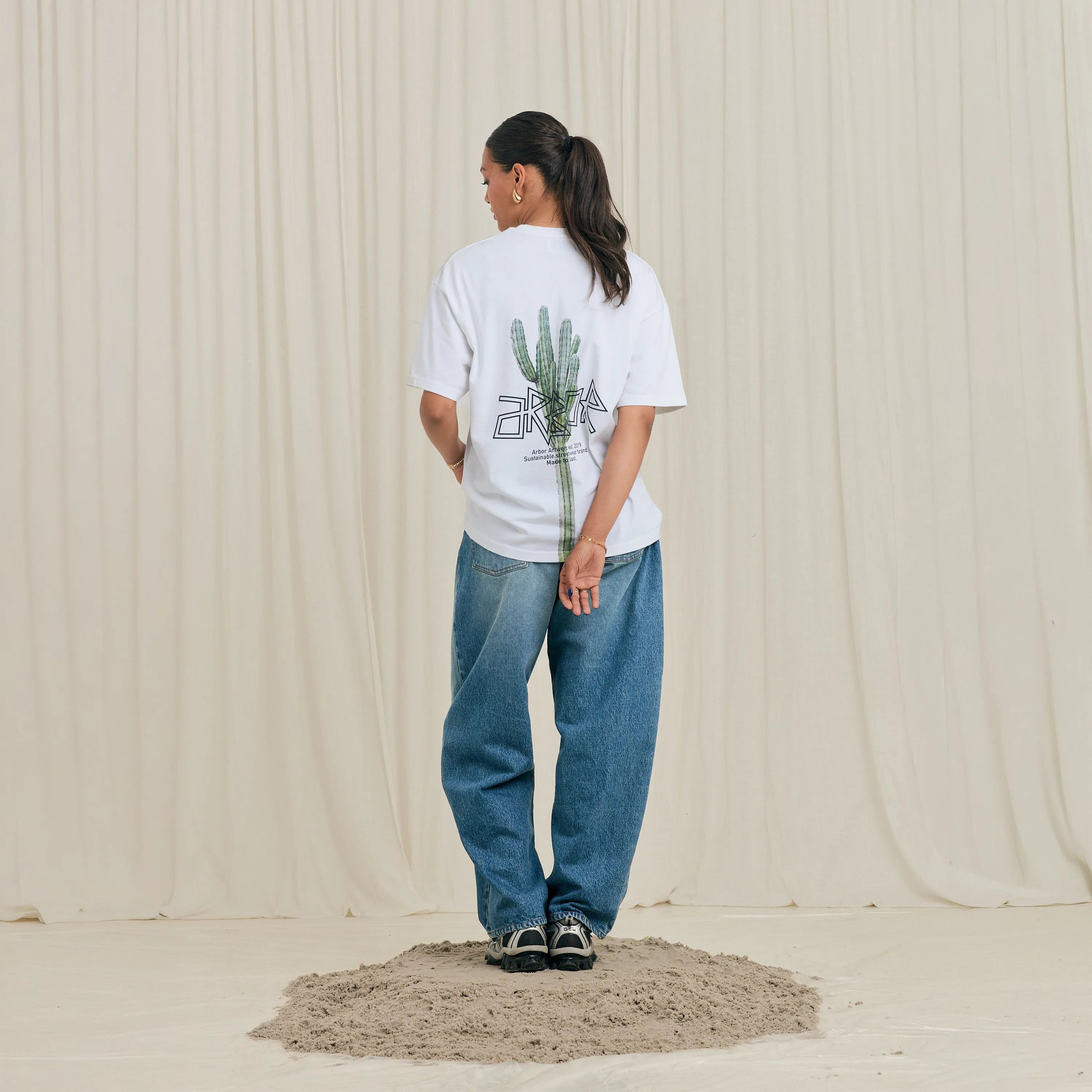 Arbor Antwerp Pixle Cactus Tshirt White - Back Print & Heavyweight