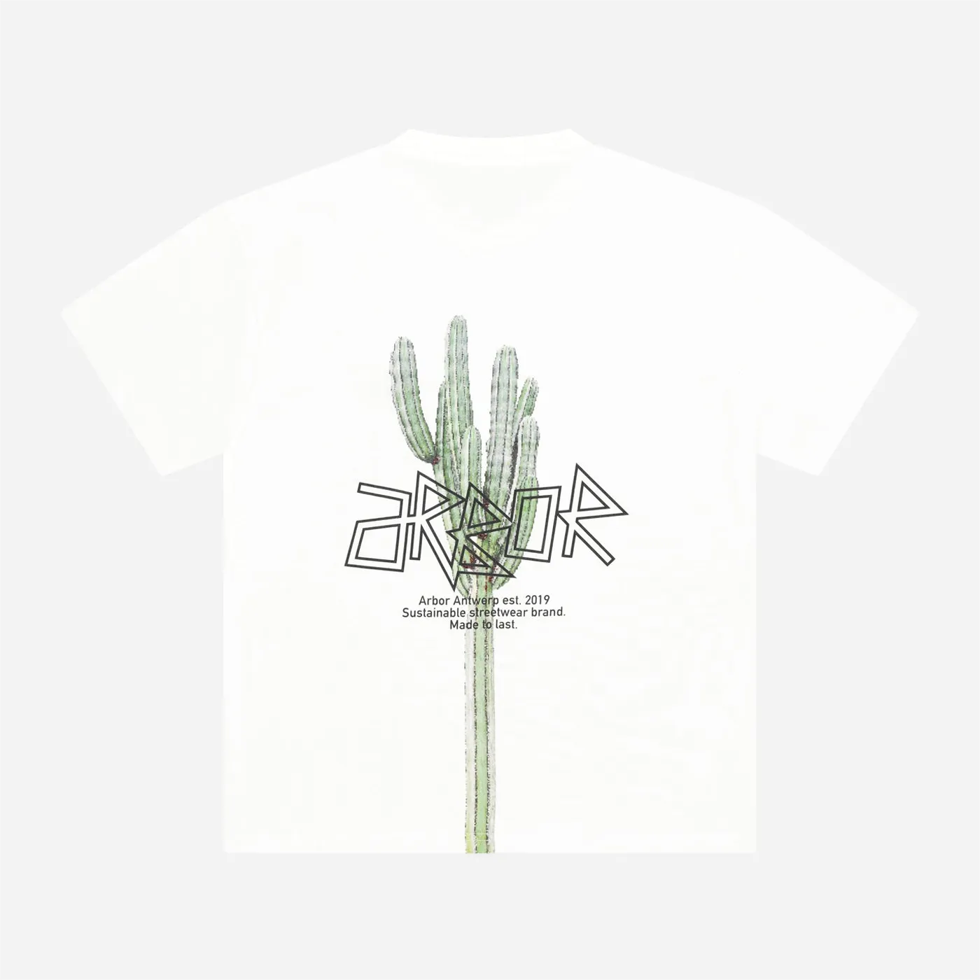 Arbor Antwerp Pixle Cactus Tshirt White - Back Print & Heavyweight