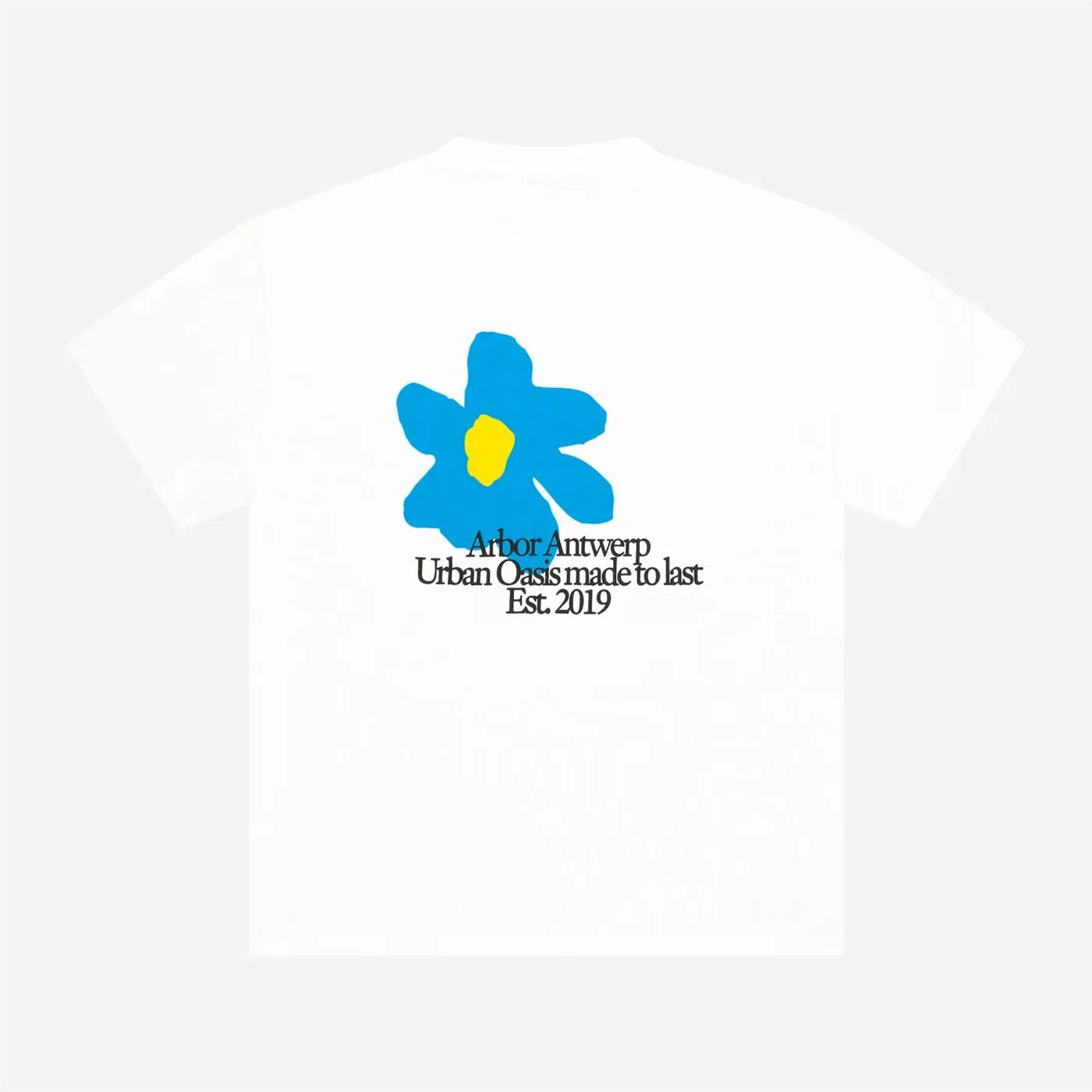 Arbor Antwerp Flower Oasis Blue T-shirt White - Back Print 300g