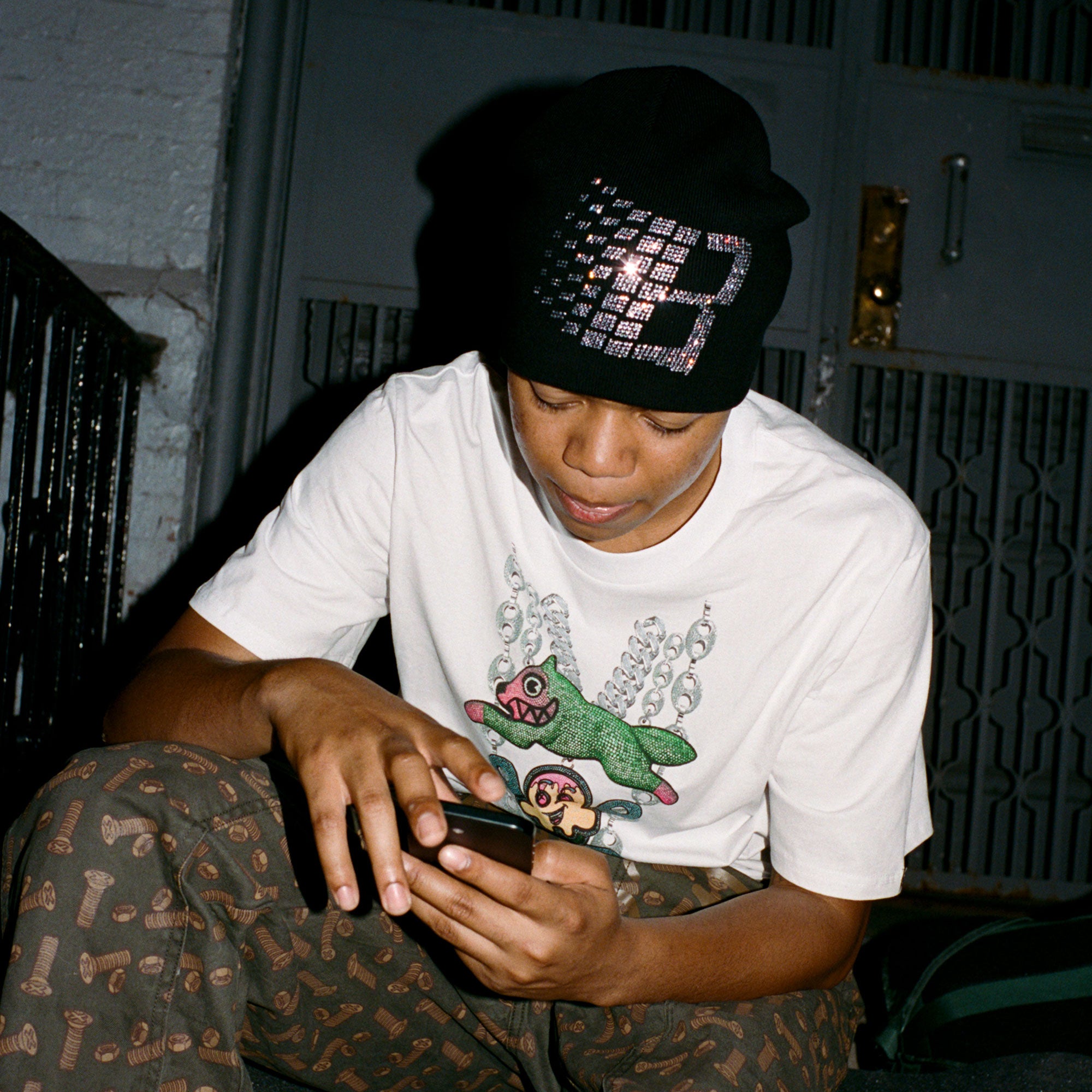 Bronze 56K x Ice Cream - Rhinestone Beanie - Black