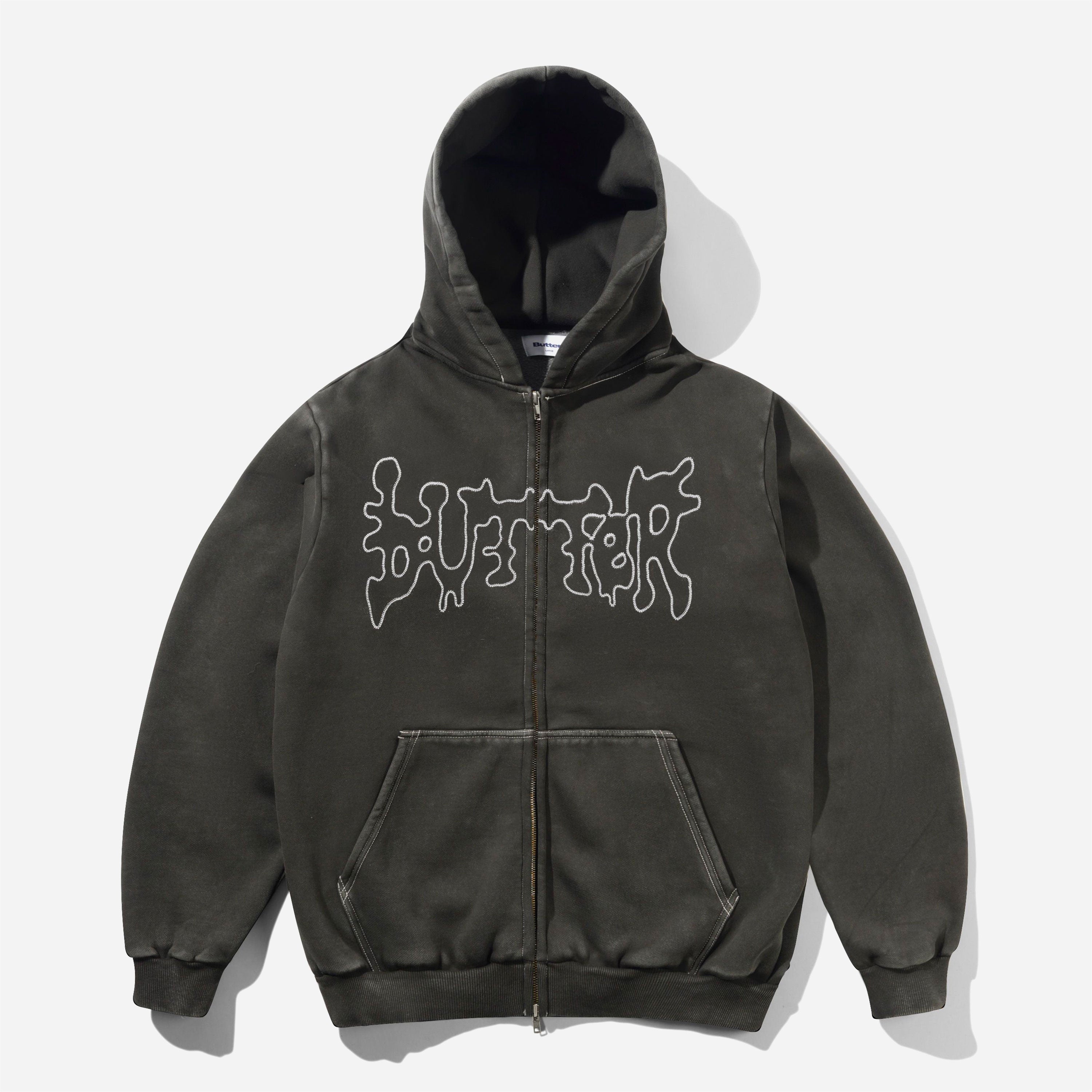 Butter Goods - Blotch Zip Thru Hood - Washed Black