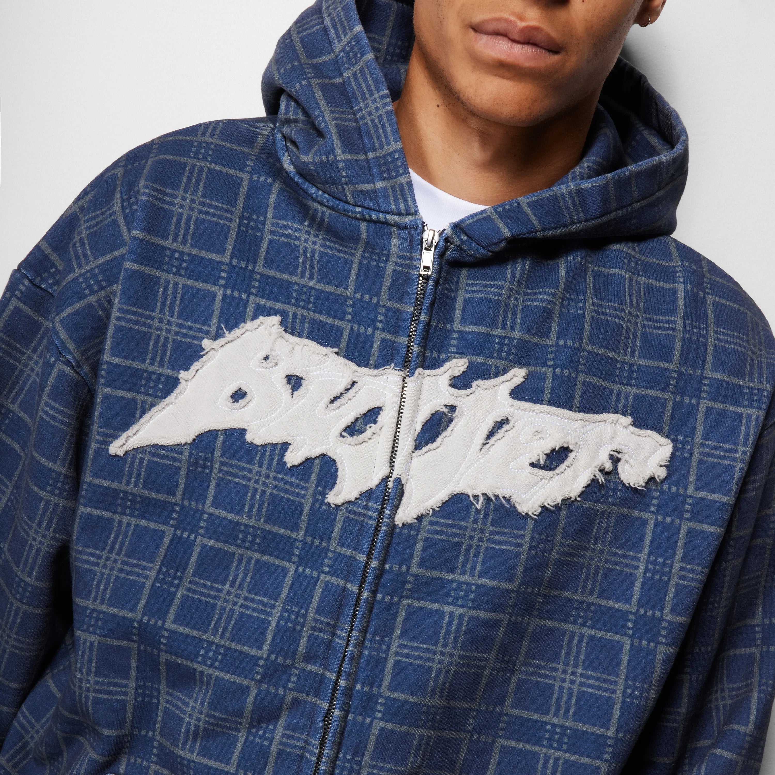 Butter Goods - Amplify Zip-Thru Hood Washed Navy Plaid