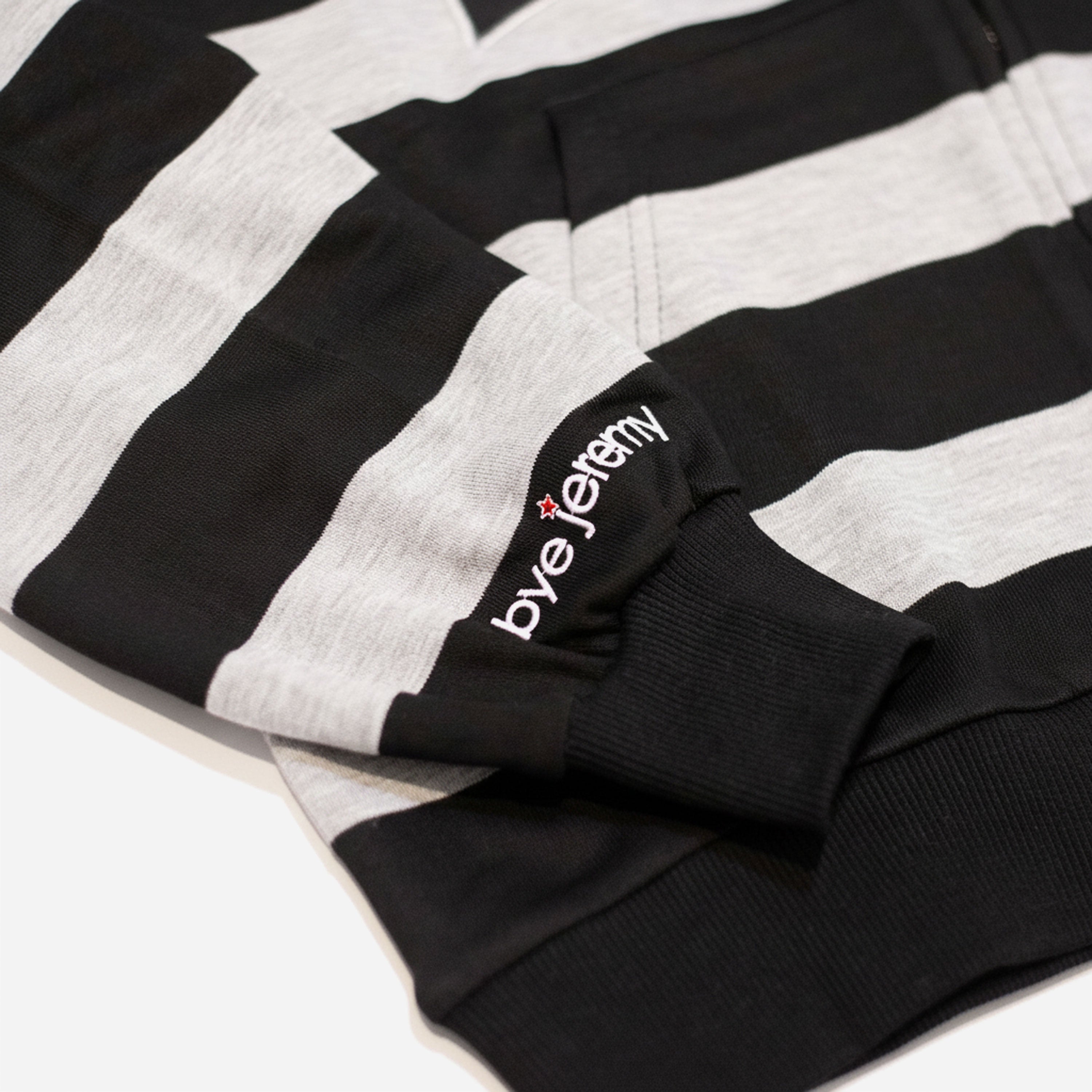 Détail Sweat à capuche zippé Bye Jeremy modèle Bye Hoodie Stripes