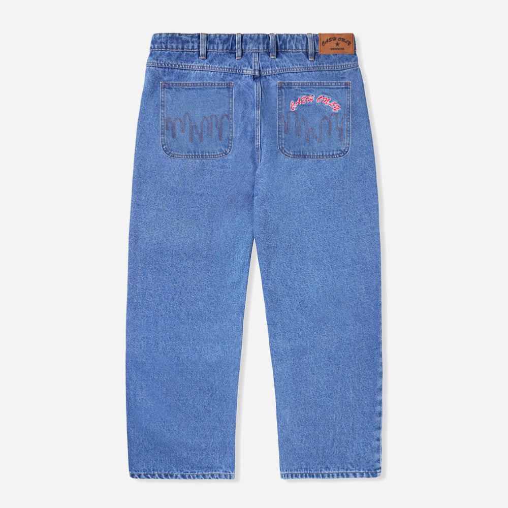 Cash only - Logo Baggy Buildings Denim Jeans - Washed Indigo