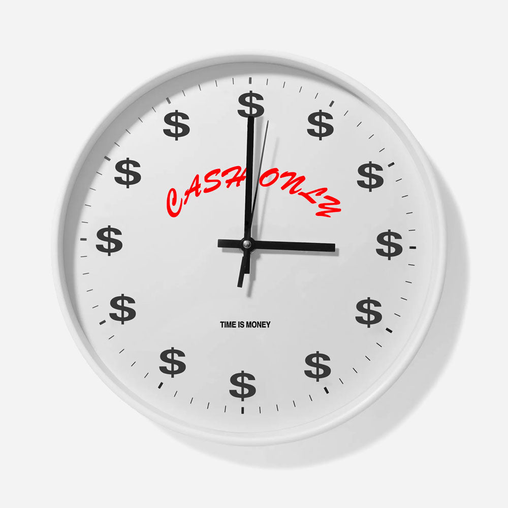 Cash only - Time is money wall clock - White