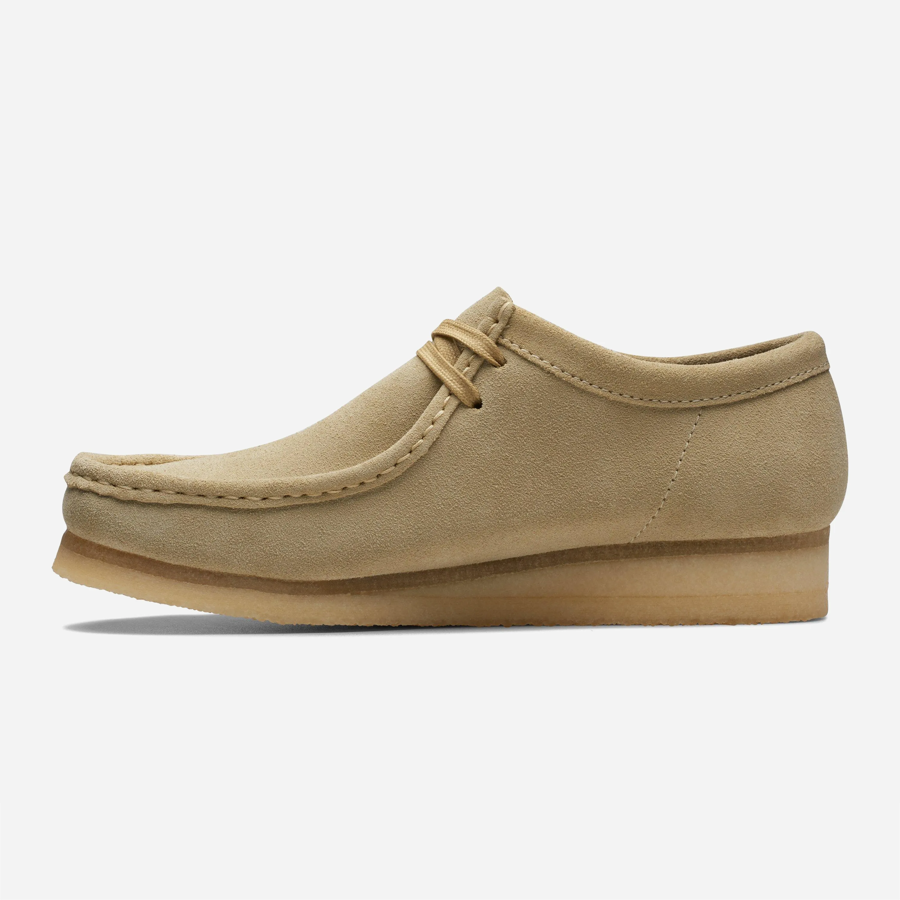 Inside profile of the Clarks Originals Wallabee in butter-soft Stead's suede featuring tonal stitching.