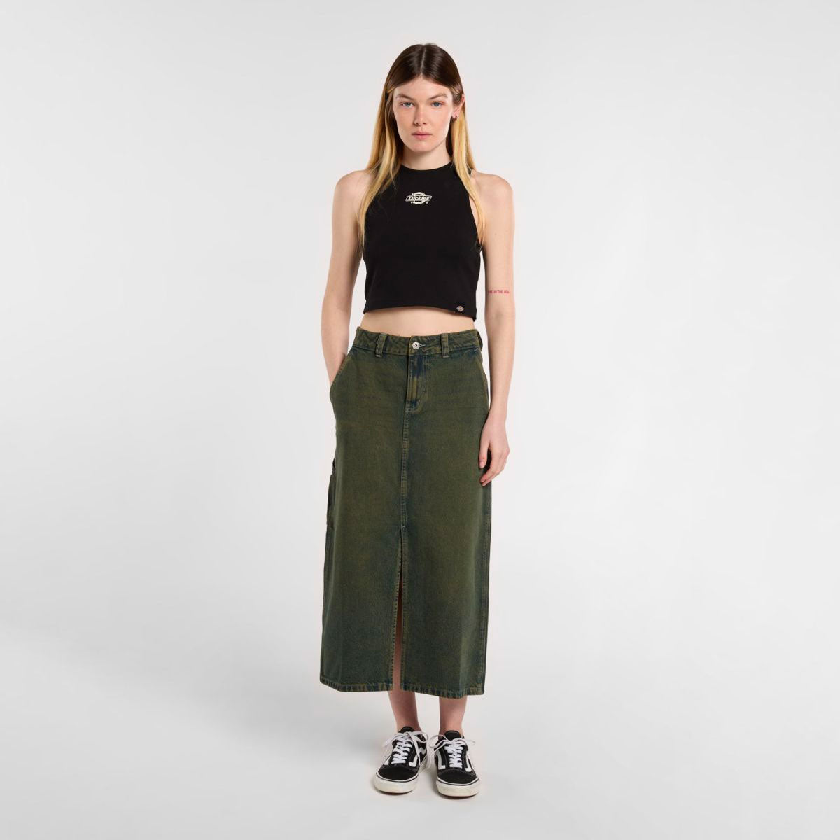 DICKIES - LONG DENIM CARPENTER SKIRT W - Green Tone Fade