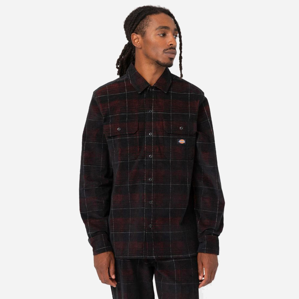DICKIES - ALMA SHIRT CORD CHECK DARK - BLACK BROWN