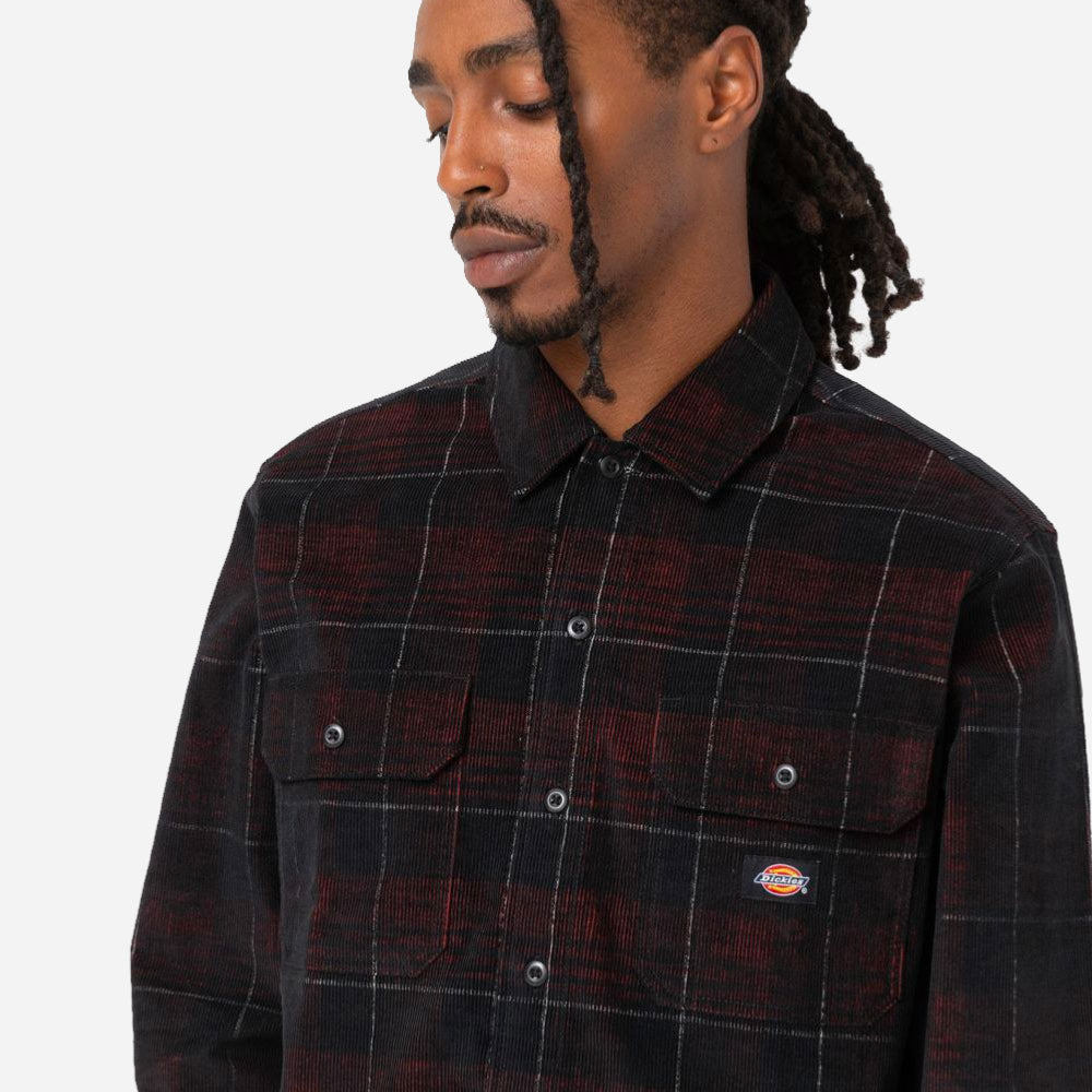 DICKIES - ALMA SHIRT CORD CHECK DARK - BLACK BROWN
