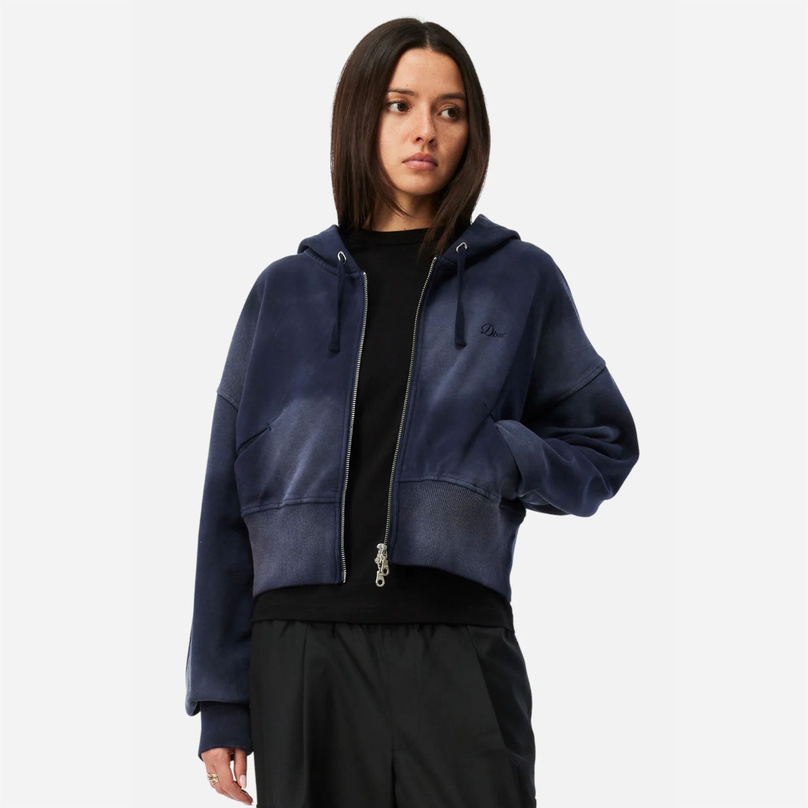 Dime - Croped Zip Hoodie - Navy Washed