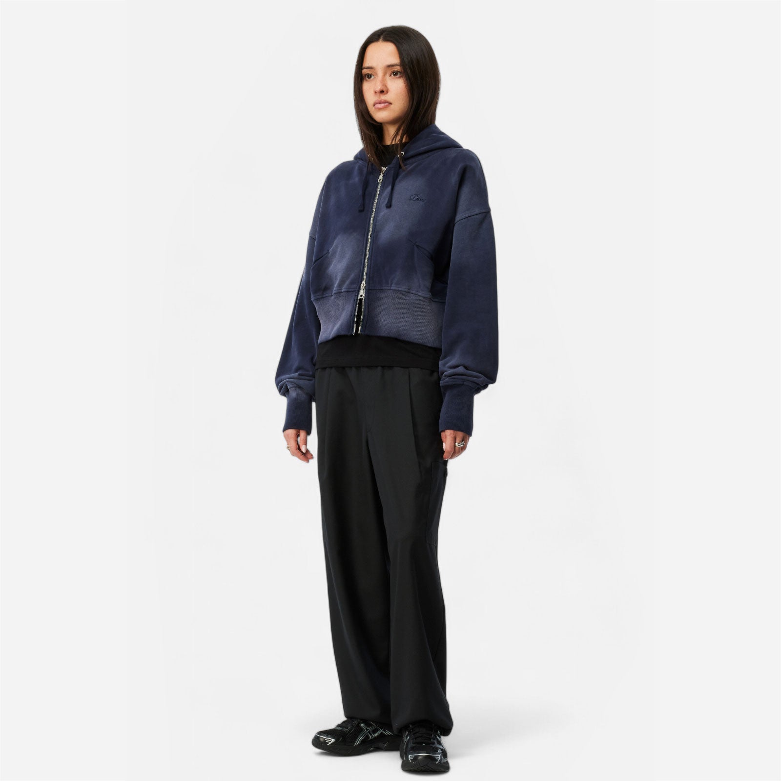 Dime - Croped Zip Hoodie - Navy Washed