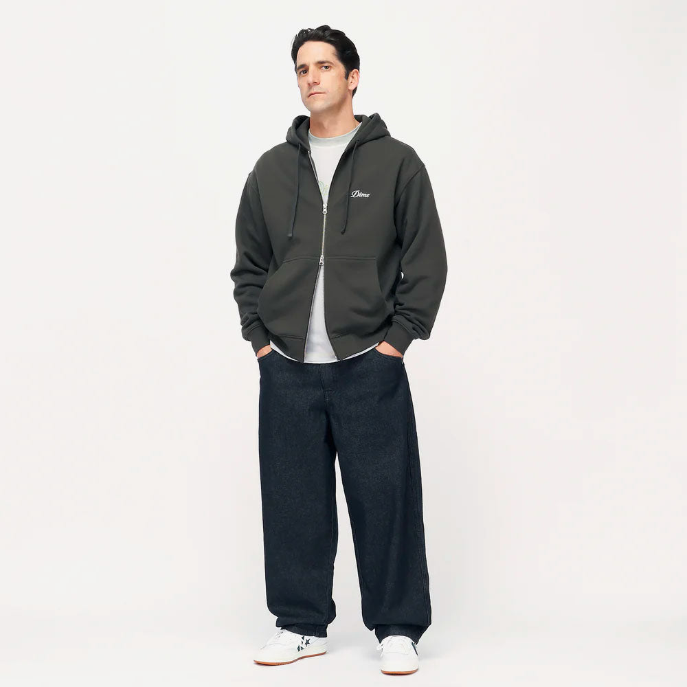 DIME - CURSIVE SMALL LOGO ZIP HOODIE - Vintage Black