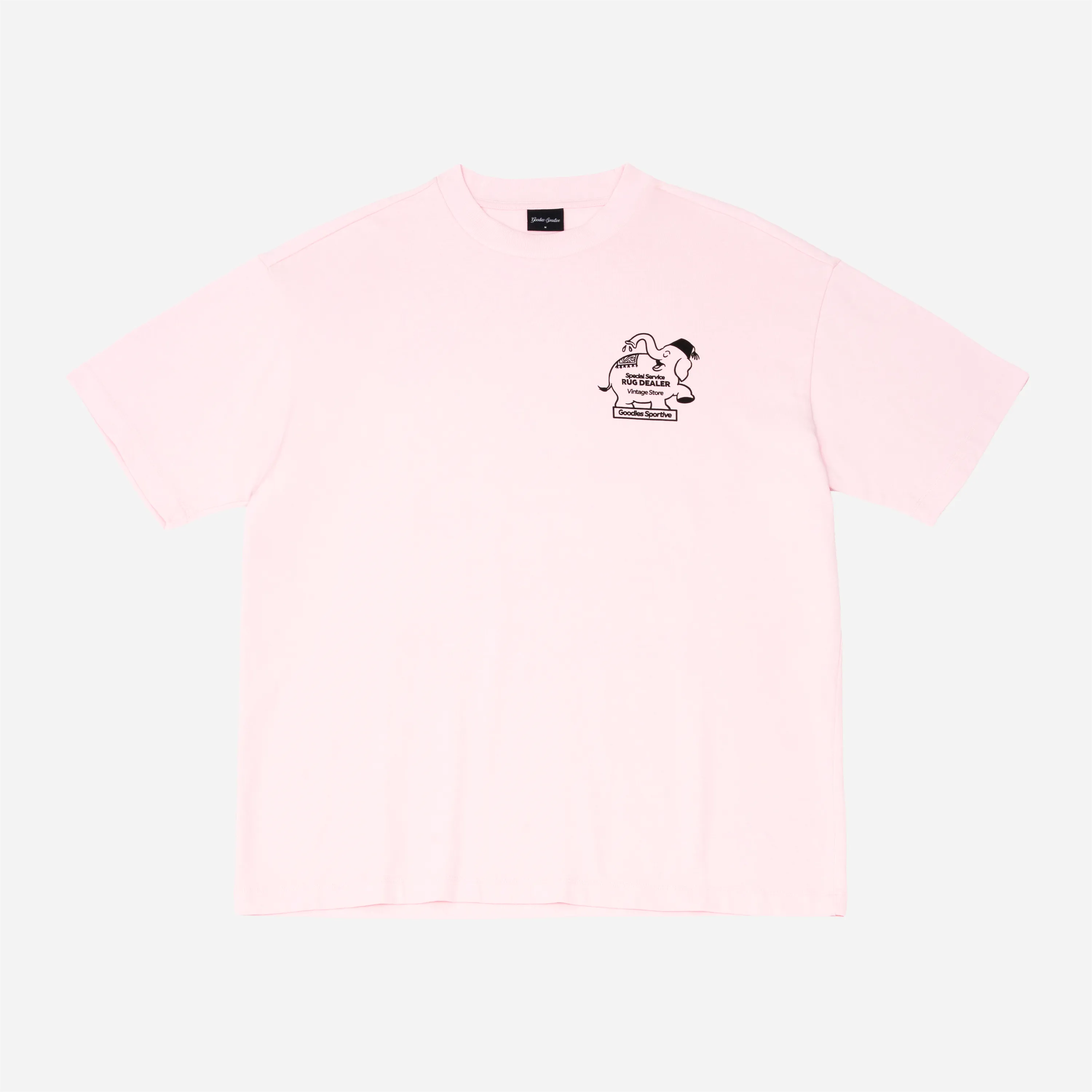 T-shirt rose pastel épais Goodies Sportive avec petit logo éléphant poitrine.