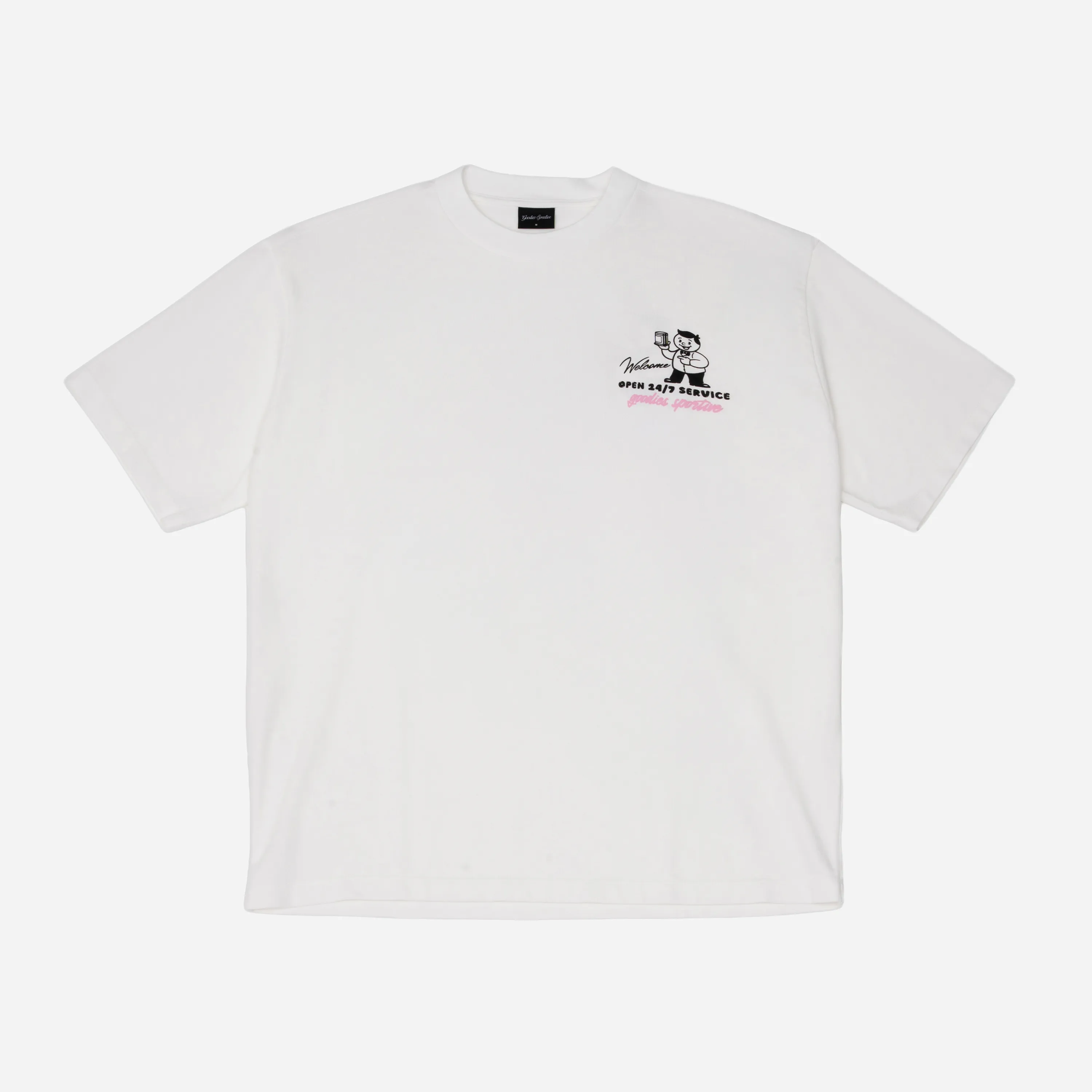 T-shirt blanc épais Goodies Sportive avec petit logo serveur restaurant poitrine.