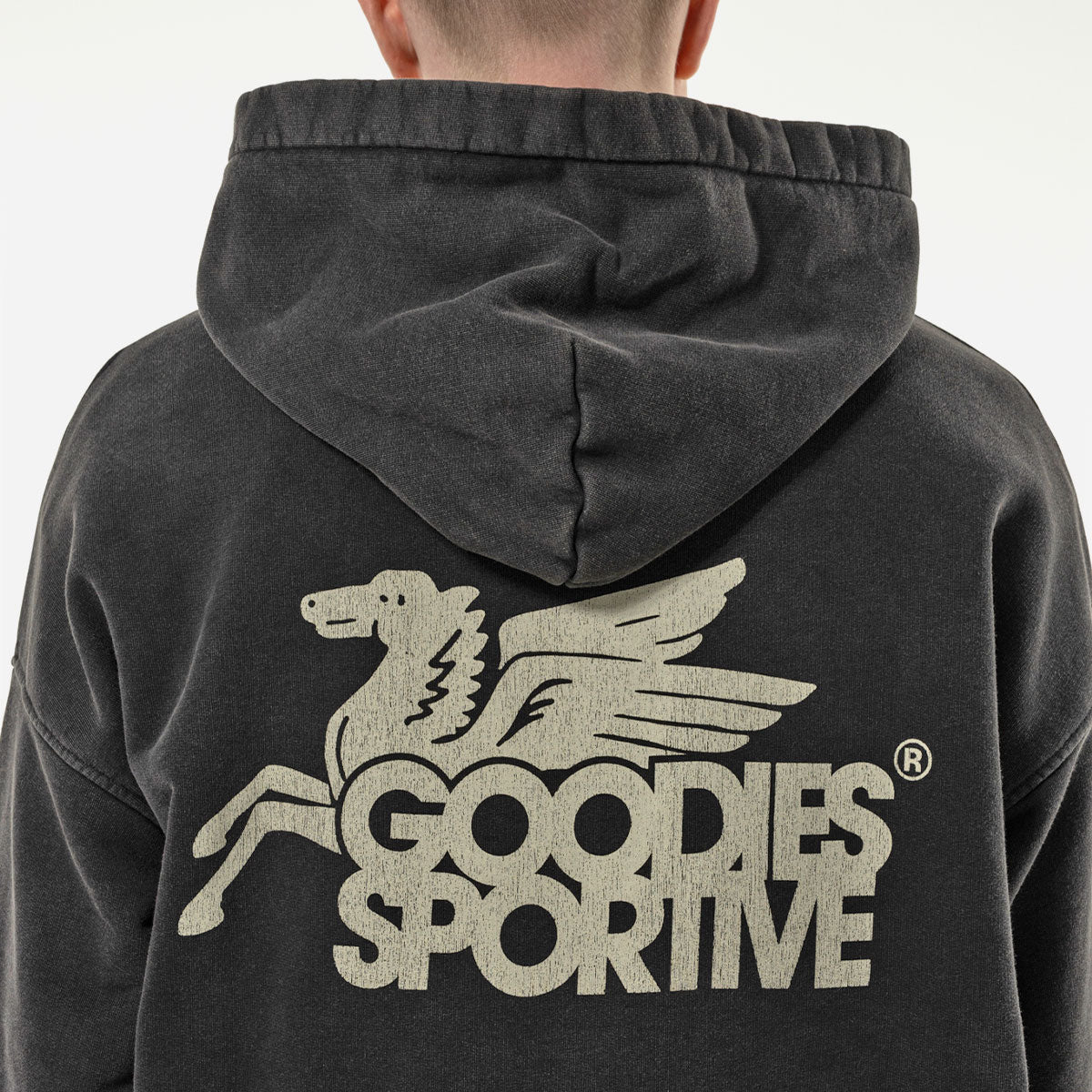 Goodies Sportive - Vintage Pegasus Hoodie - Black Stone Washed