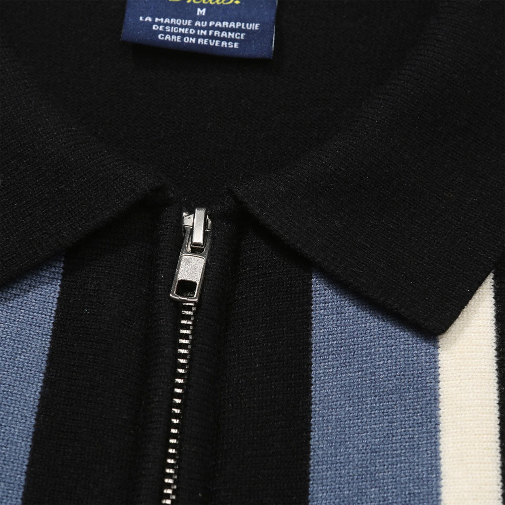 HELAS - BUNDY FULL ZIP KNIT POLO - Black