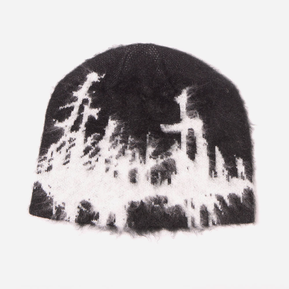 HODDLE - FAUX MOHAIR SKULL BEANIE - Black White